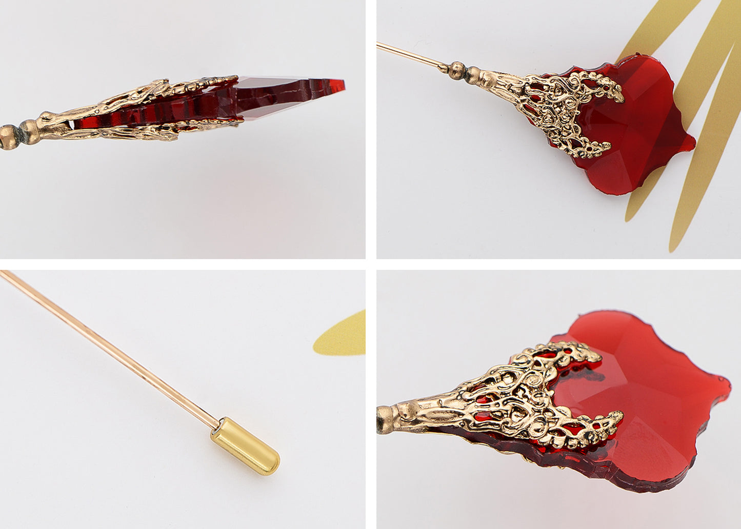 Alilang Floral Hat Pin for Women Gold Tone Stick Pins Featuring Rose Crystal Jewelry for Hat Accessories Lapel Brooch Pins