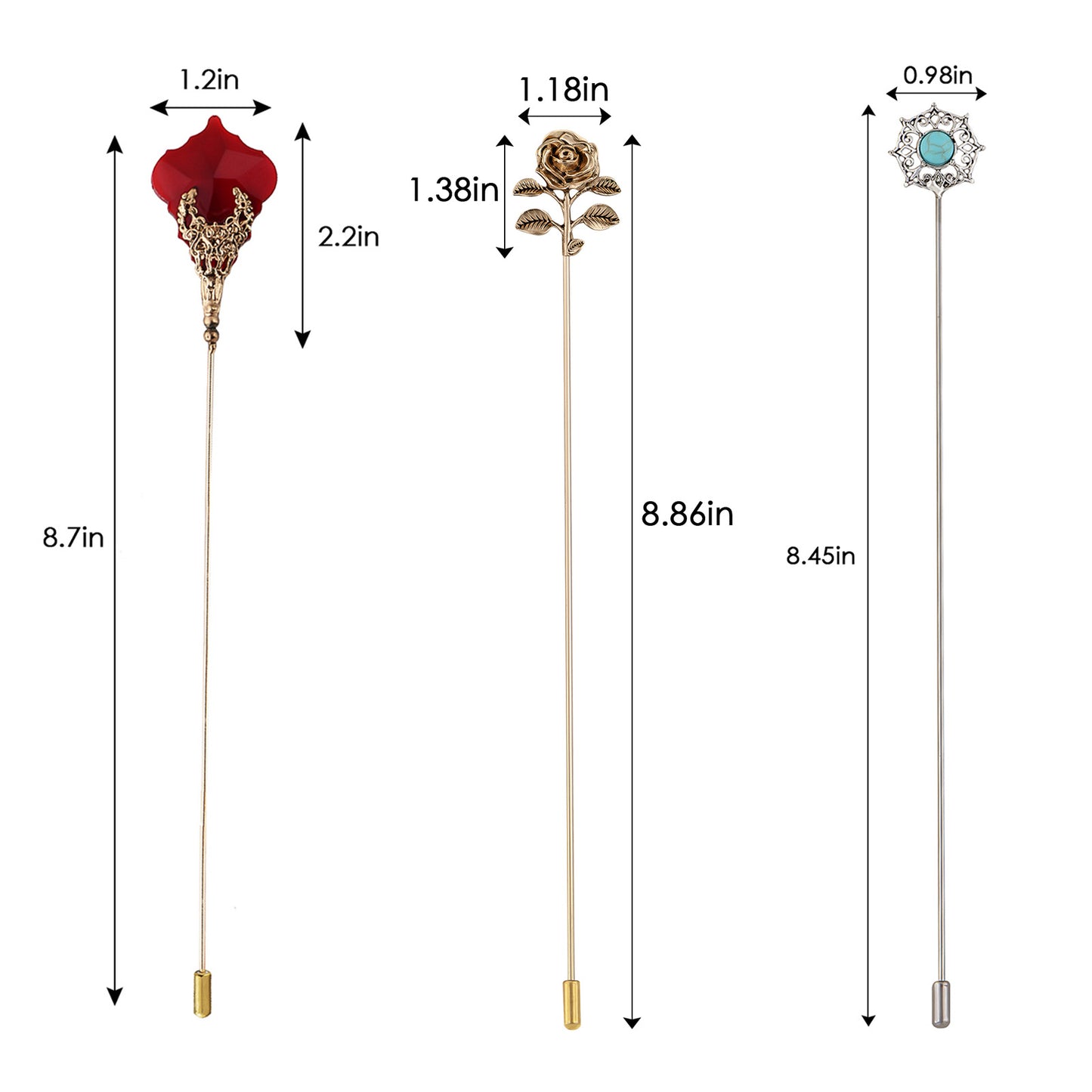 Alilang Floral Hat Pin for Women Gold Tone Stick Pins Featuring Rose Crystal Jewelry for Hat Accessories Lapel Brooch Pins