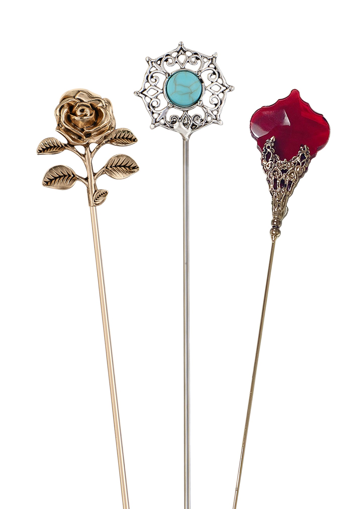 Alilang Floral Hat Pin for Women Gold Tone Stick Pins Featuring Rose Crystal Jewelry for Hat Accessories Lapel Brooch Pins