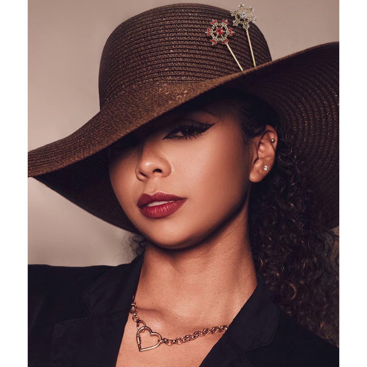 Alilang Gold Tone Hat Pin Set Equipped with Sparkling Crystal Diamond Gewelry Accessories