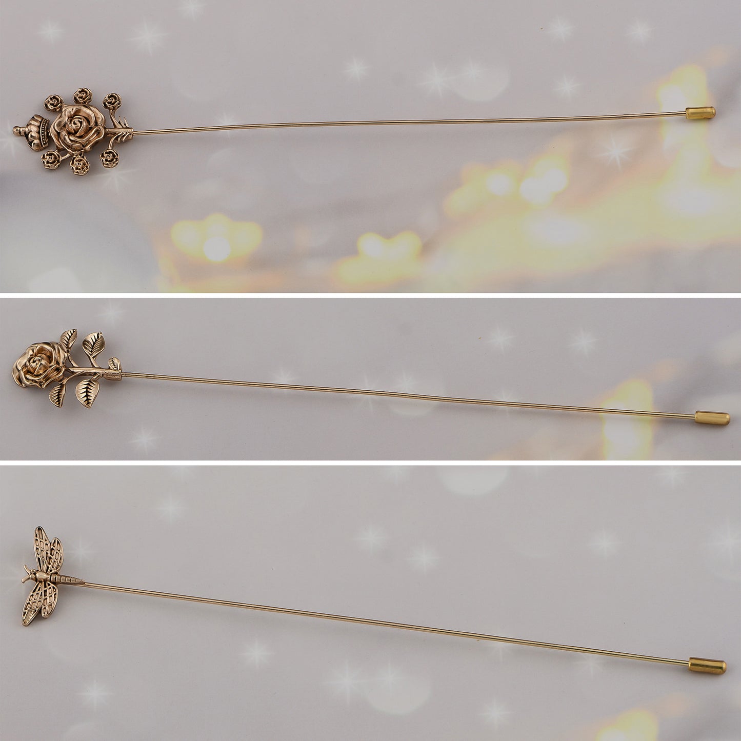 Alilang Vintage 3Pcs Long Stick Hat Pin Crystal Flower and Butterfly for Classic Hat and Lapel Brooch Pins Accessorizin