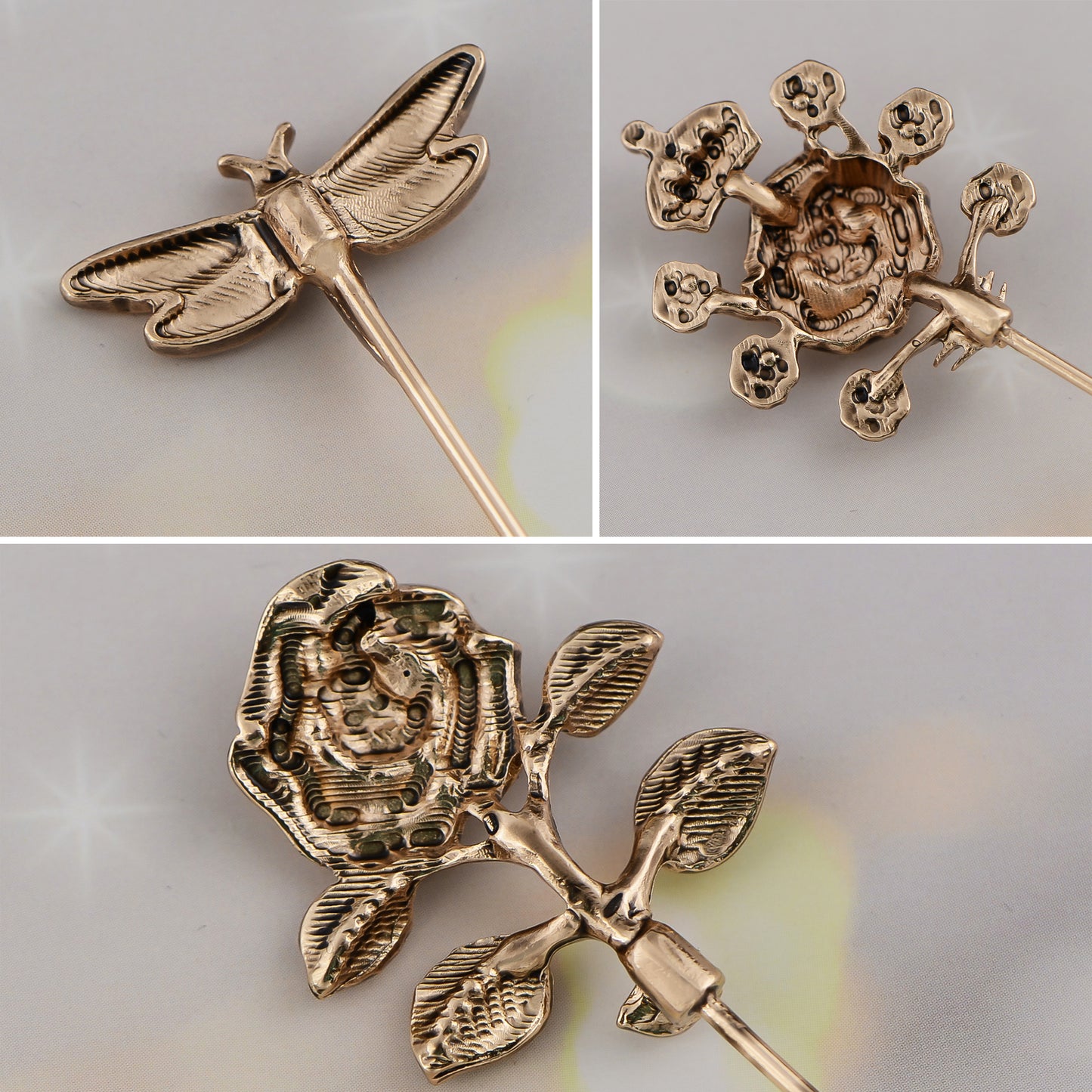 Alilang Vintage 3Pcs Long Stick Hat Pin Crystal Flower and Butterfly for Classic Hat and Lapel Brooch Pins Accessorizin