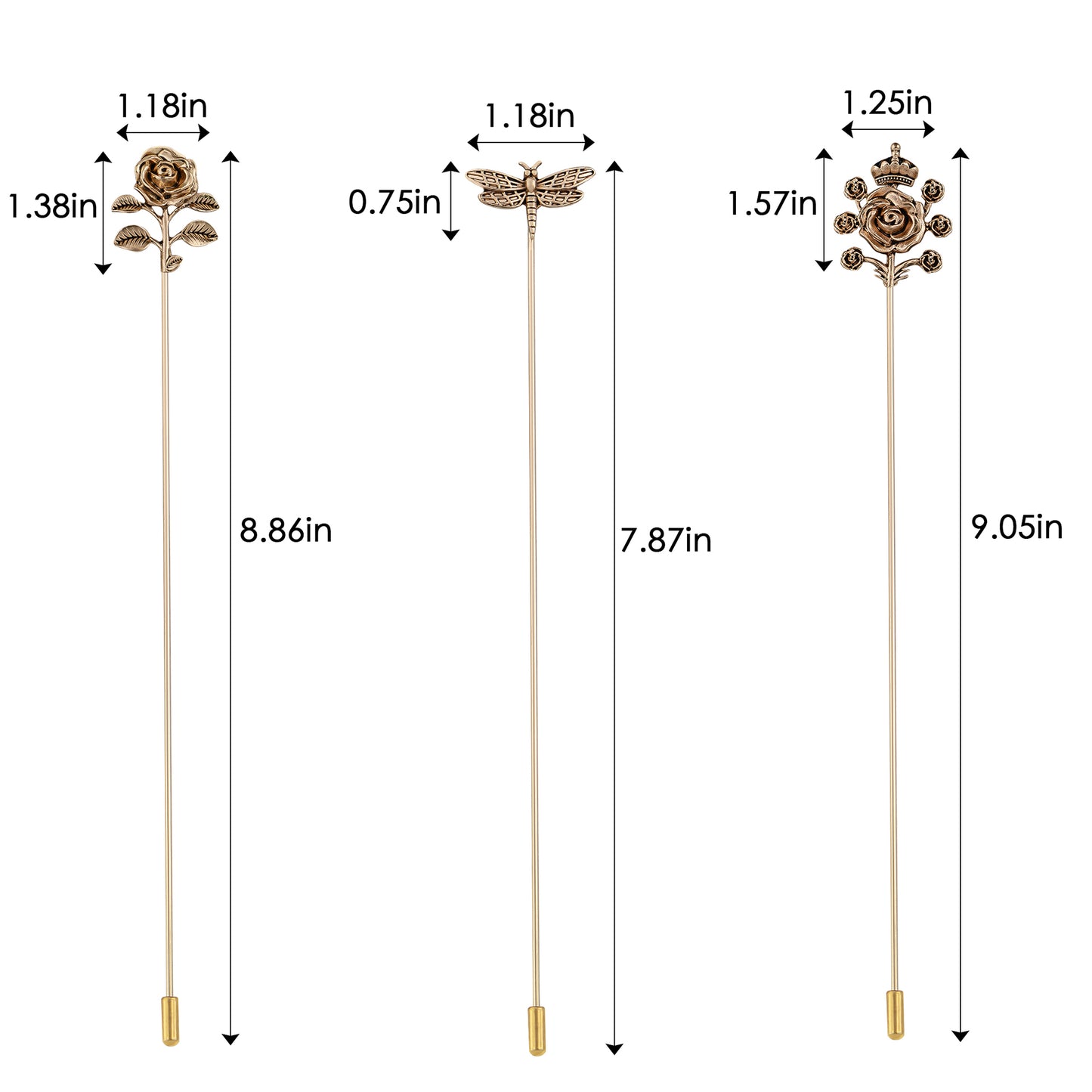 Alilang Vintage 3Pcs Long Stick Hat Pin Crystal Flower and Butterfly for Classic Hat and Lapel Brooch Pins Accessorizin