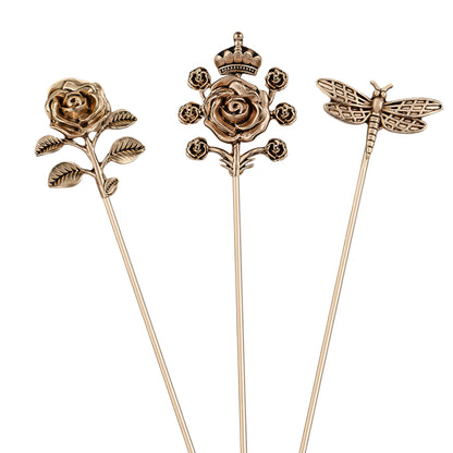 Alilang Vintage 3Pcs Long Stick Hat Pin Crystal Flower and Butterfly for Classic Hat and Lapel Brooch Pins Accessorizin