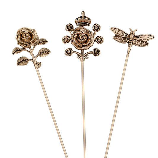 Alilang Vintage 3Pcs Long Stick Hat Pin Crystal Flower and Butterfly for Classic Hat and Lapel Brooch Pins Accessorizin