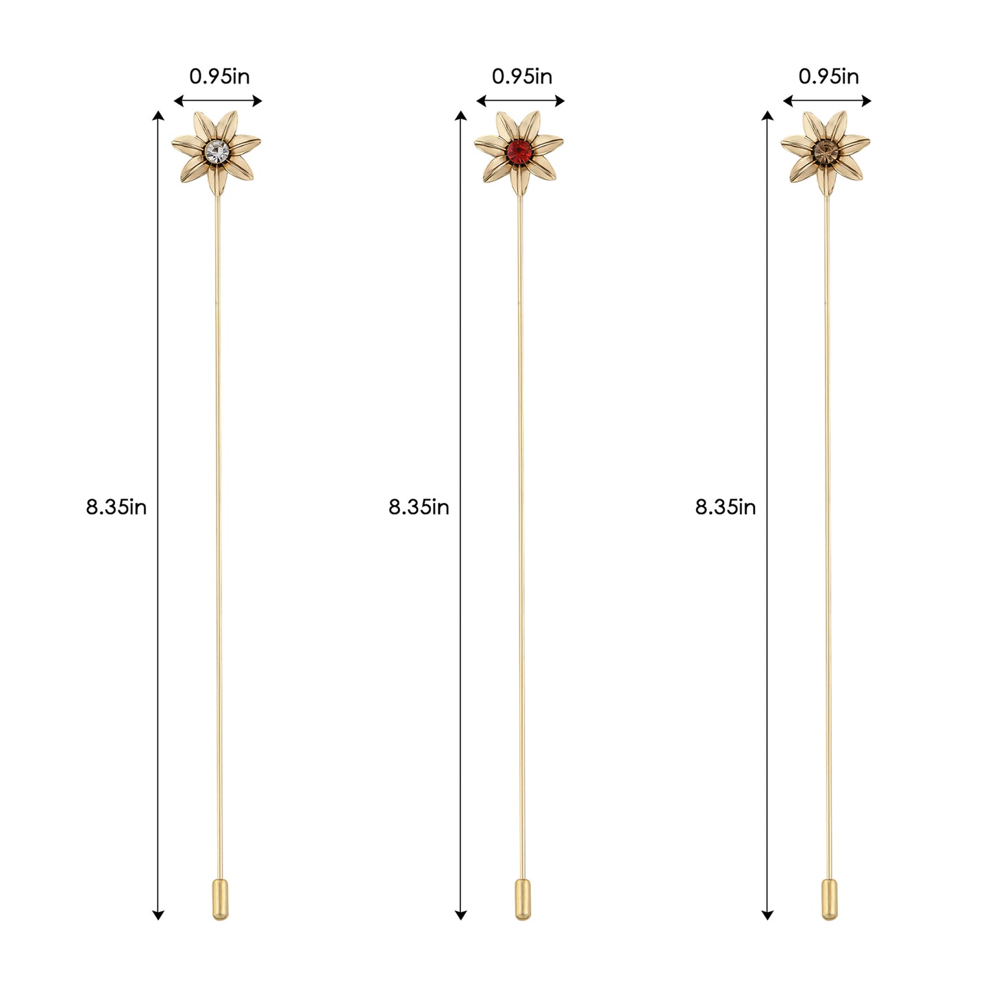 Alilang Vintage 3Pcs Long Stick Hat Pin Crystal Flower and Butterfly for Classic Hat and Lapel Brooch Pins Accessorizin