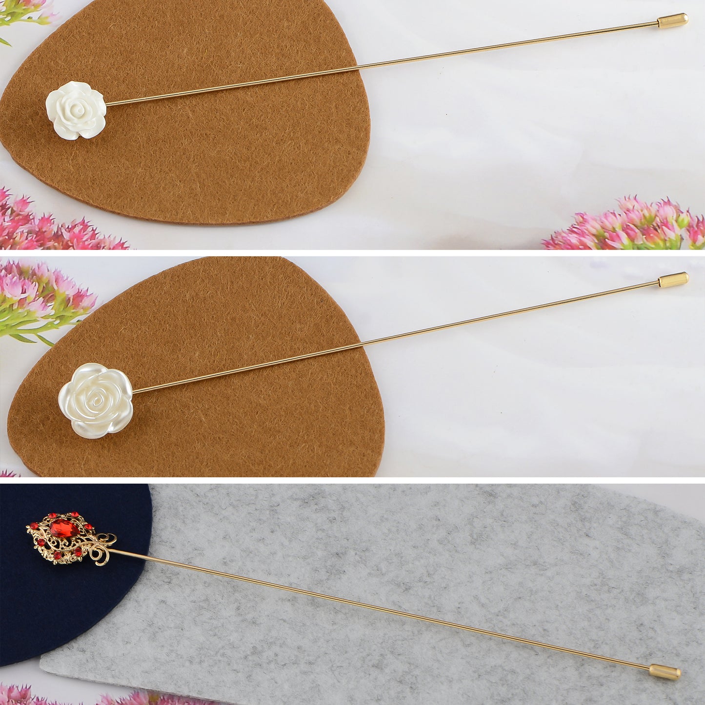 Alilang Vintage 3Pcs Long Stick Hat Pin Crystal Flower and Butterfly for Classic Hat and Lapel Brooch Pins Accessorizin