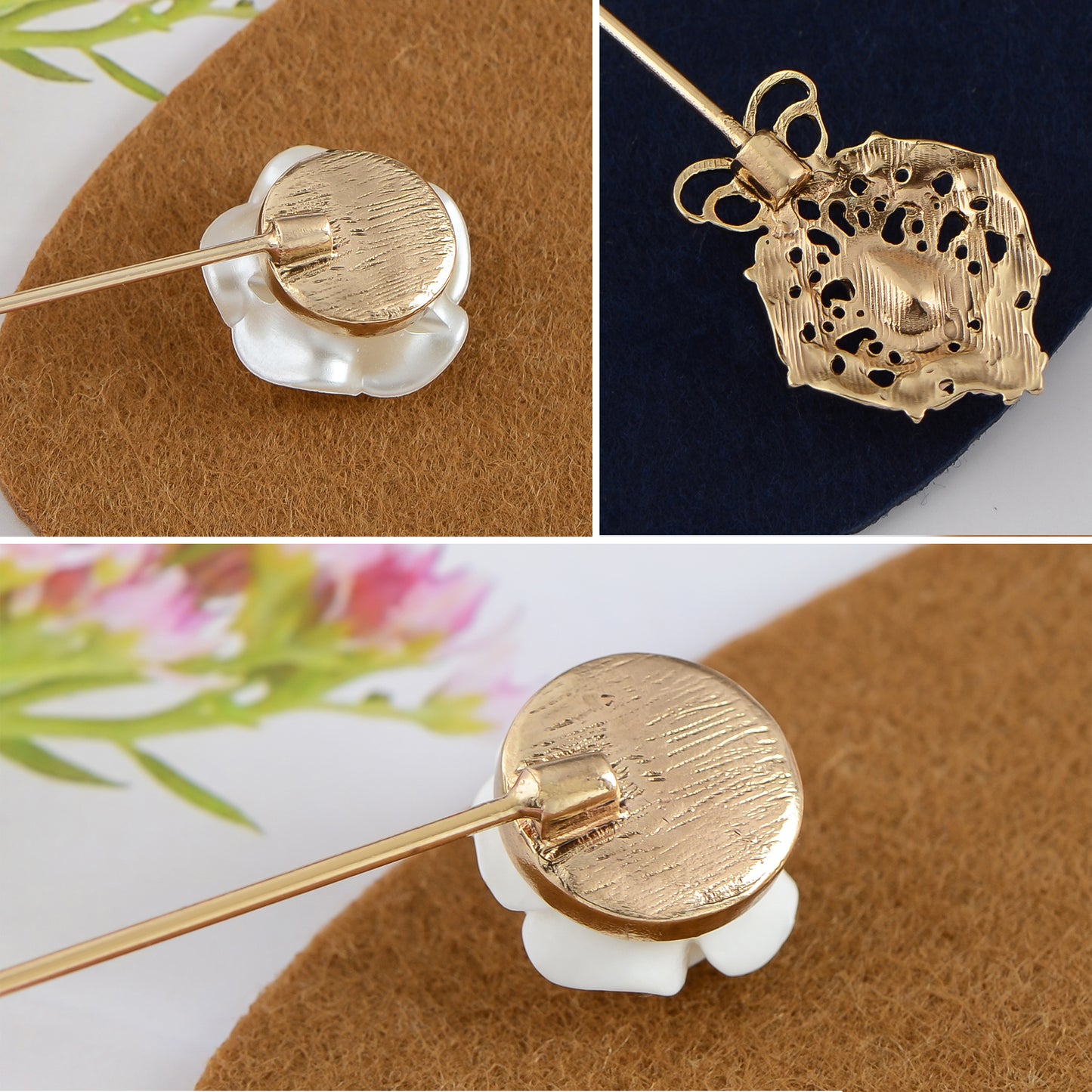 Alilang Vintage 3Pcs Long Stick Hat Pin Crystal Flower and Butterfly for Classic Hat and Lapel Brooch Pins Accessorizin