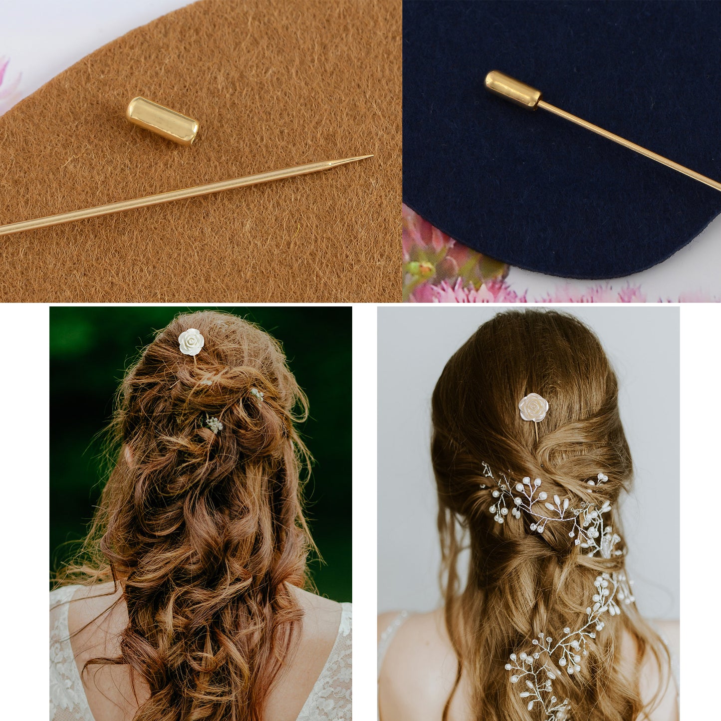 Alilang Vintage 3Pcs Long Stick Hat Pin Crystal Flower and Butterfly for Classic Hat and Lapel Brooch Pins Accessorizin