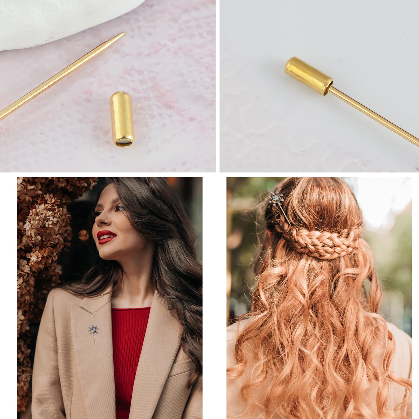 Alilang Vintage 3Pcs Long Stick Hat Pin Crystal Flower and Butterfly for Classic Hat and Lapel Brooch Pins Accessorizin