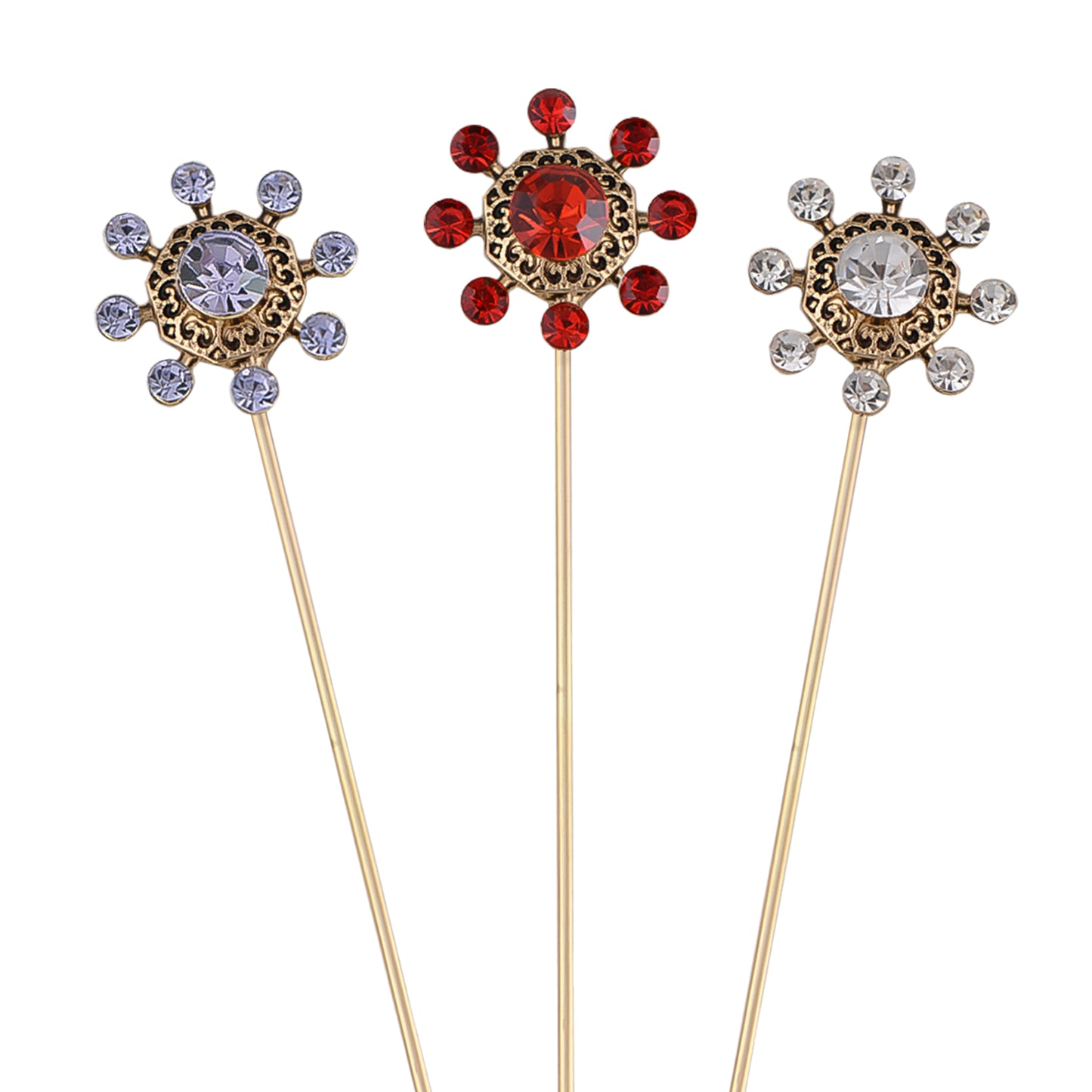 Alilang Vintage 3Pcs Long Stick Hat Pin Crystal Flower and Butterfly for Classic Hat and Lapel Brooch Pins Accessorizin