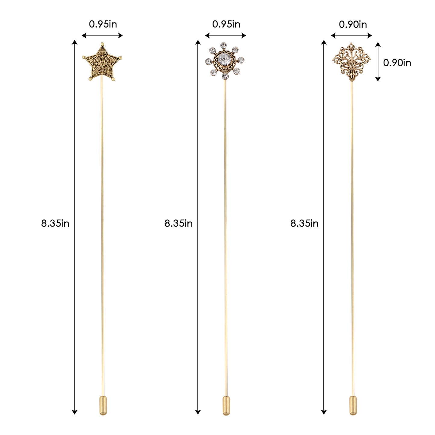 Alilang Vintage 3Pcs Long Stick Hat Pin Crystal Flower and Butterfly for Classic Hat and Lapel Brooch Pins Accessorizin