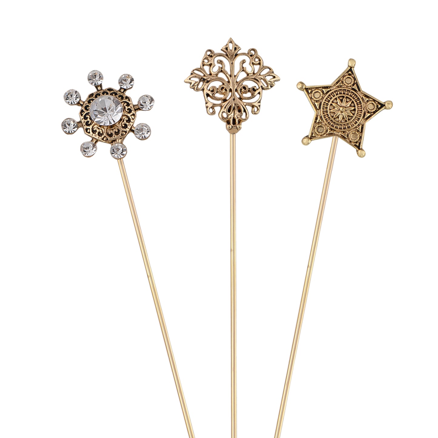 Alilang Vintage 3Pcs Long Stick Hat Pin Crystal Flower and Butterfly for Classic Hat and Lapel Brooch Pins Accessorizin
