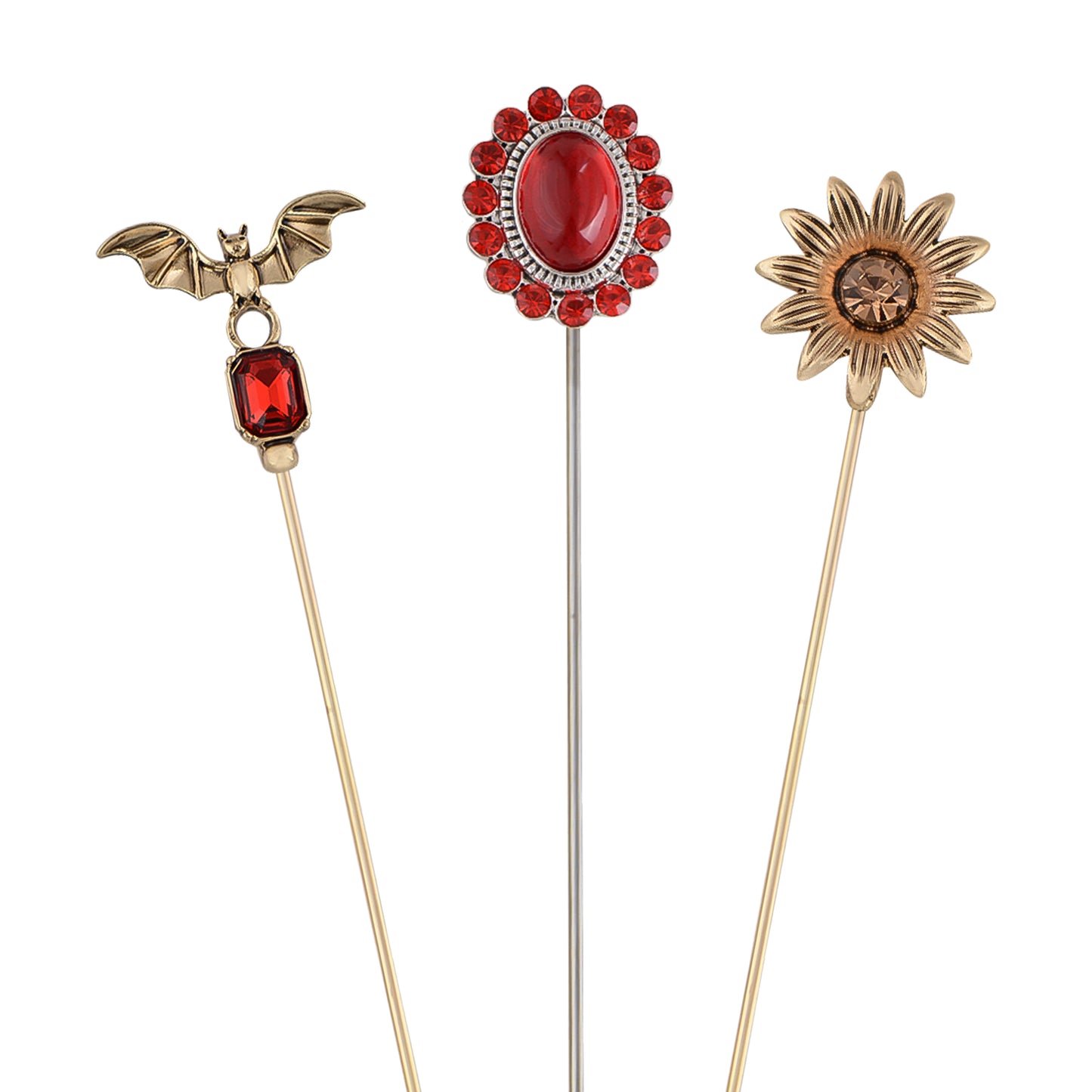 Alilang Vintage 3Pcs Long Stick Hat Pin Crystal Flower and Butterfly for Classic Hat and Lapel Brooch Pins Accessorizin