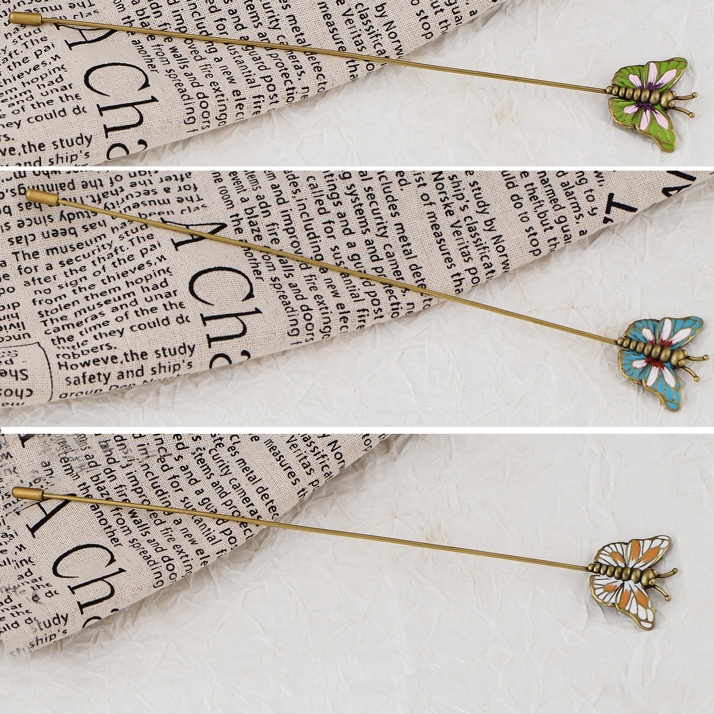 Alilang Vintage 3Pcs Long Stick Hat Pin Set with Butterfly Flower and Insect Designs for Lapel Brooch Hat Outdoor Accessory