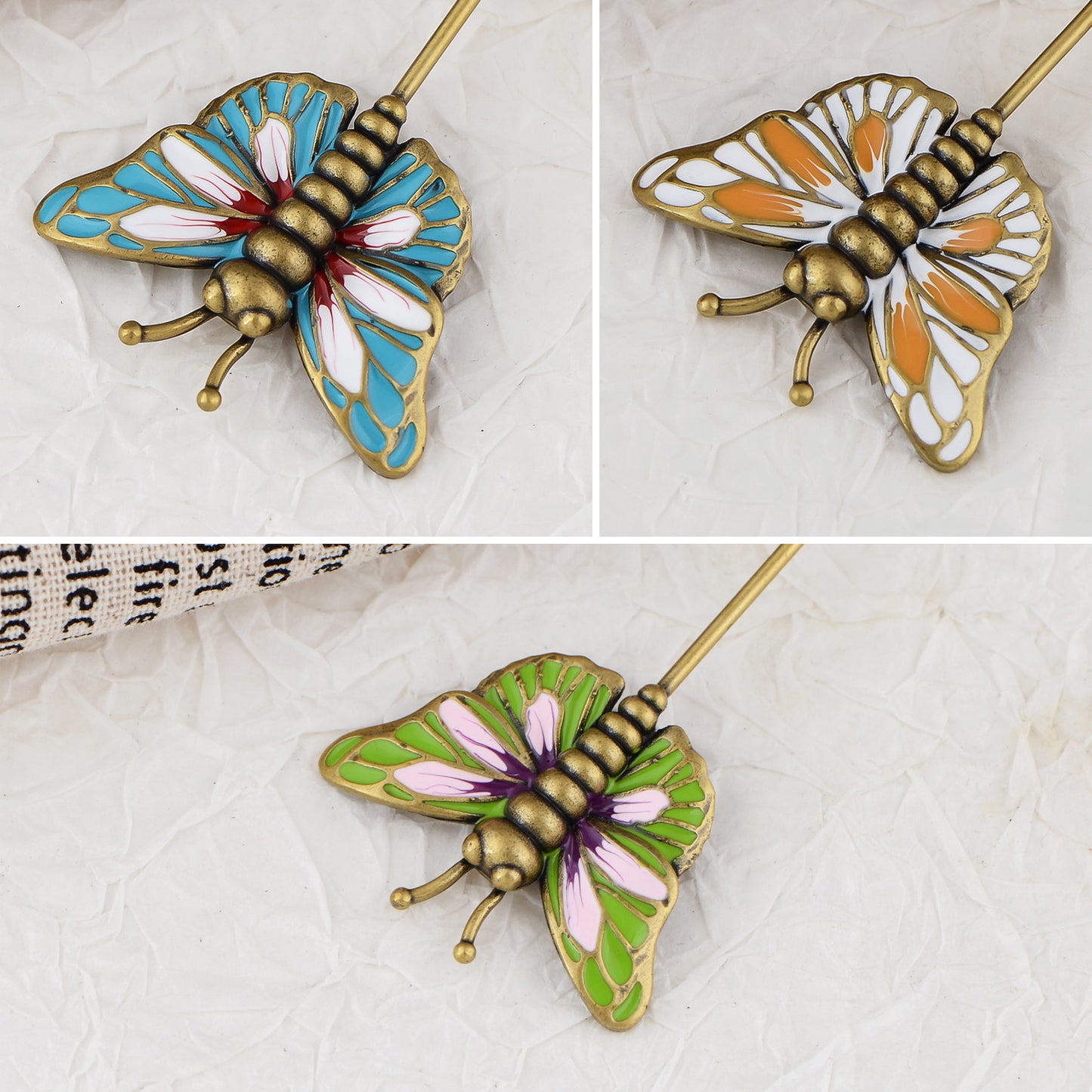 Alilang Vintage 3Pcs Long Stick Hat Pin Set with Butterfly Flower and Insect Designs for Lapel Brooch Hat Outdoor Accessory