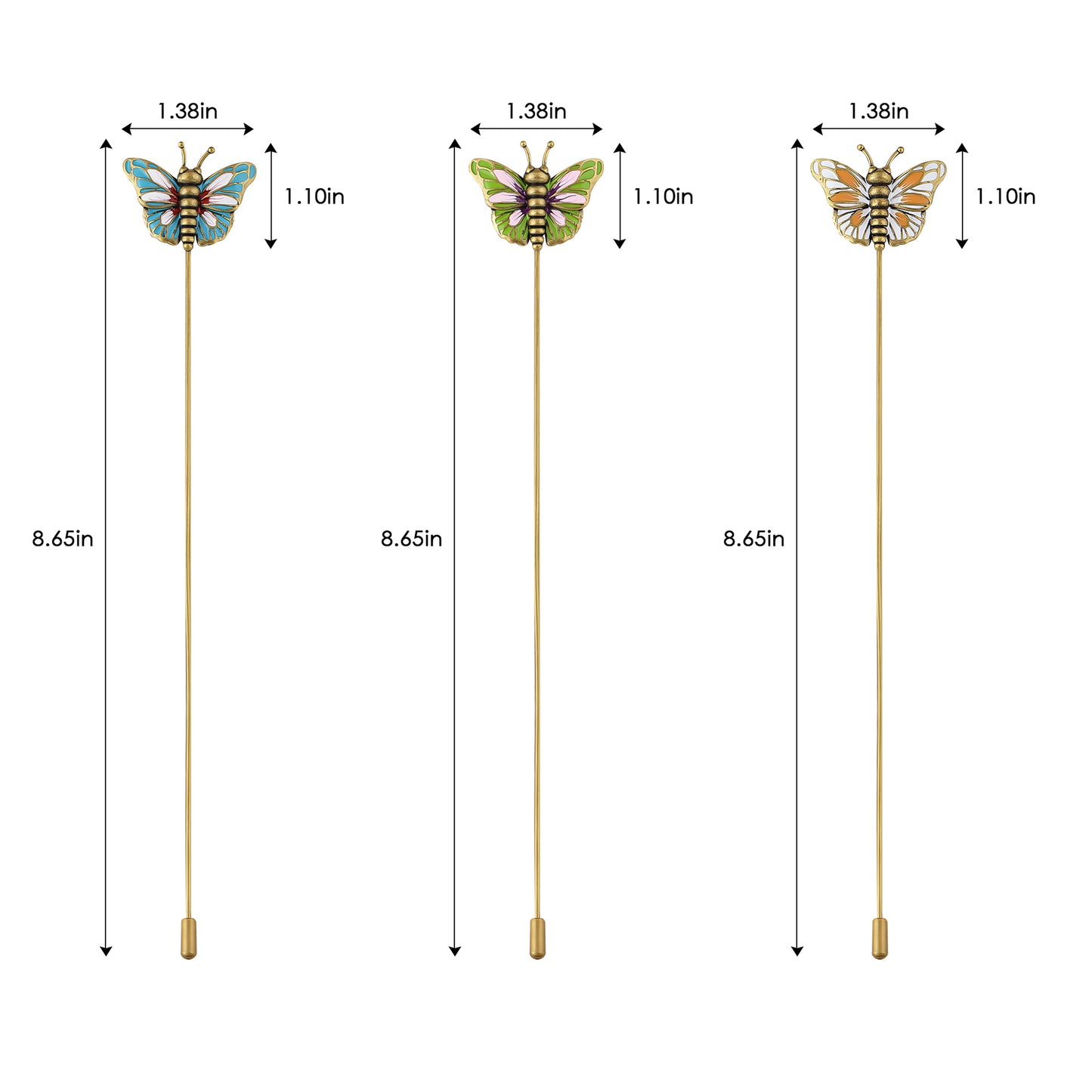 Alilang Vintage 3Pcs Long Stick Hat Pin Set with Butterfly Flower and Insect Designs for Lapel Brooch Hat Outdoor Accessory