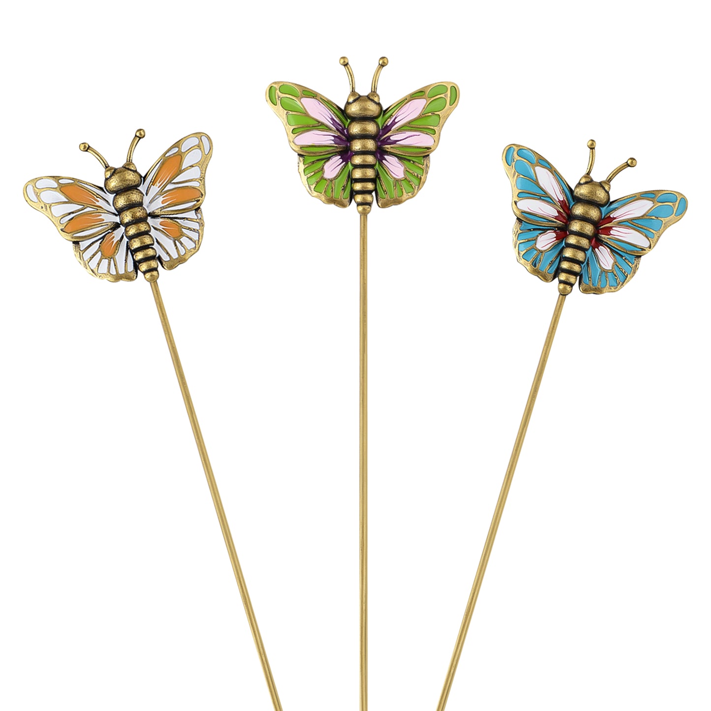 Alilang Vintage 3Pcs Long Stick Hat Pin Set with Butterfly Flower and Insect Designs for Lapel Brooch Hat Outdoor Accessory
