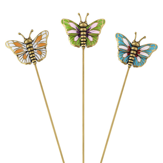 Alilang Vintage 3Pcs Long Stick Hat Pin Set with Butterfly Flower and Insect Designs for Lapel Brooch Hat Outdoor Accessory
