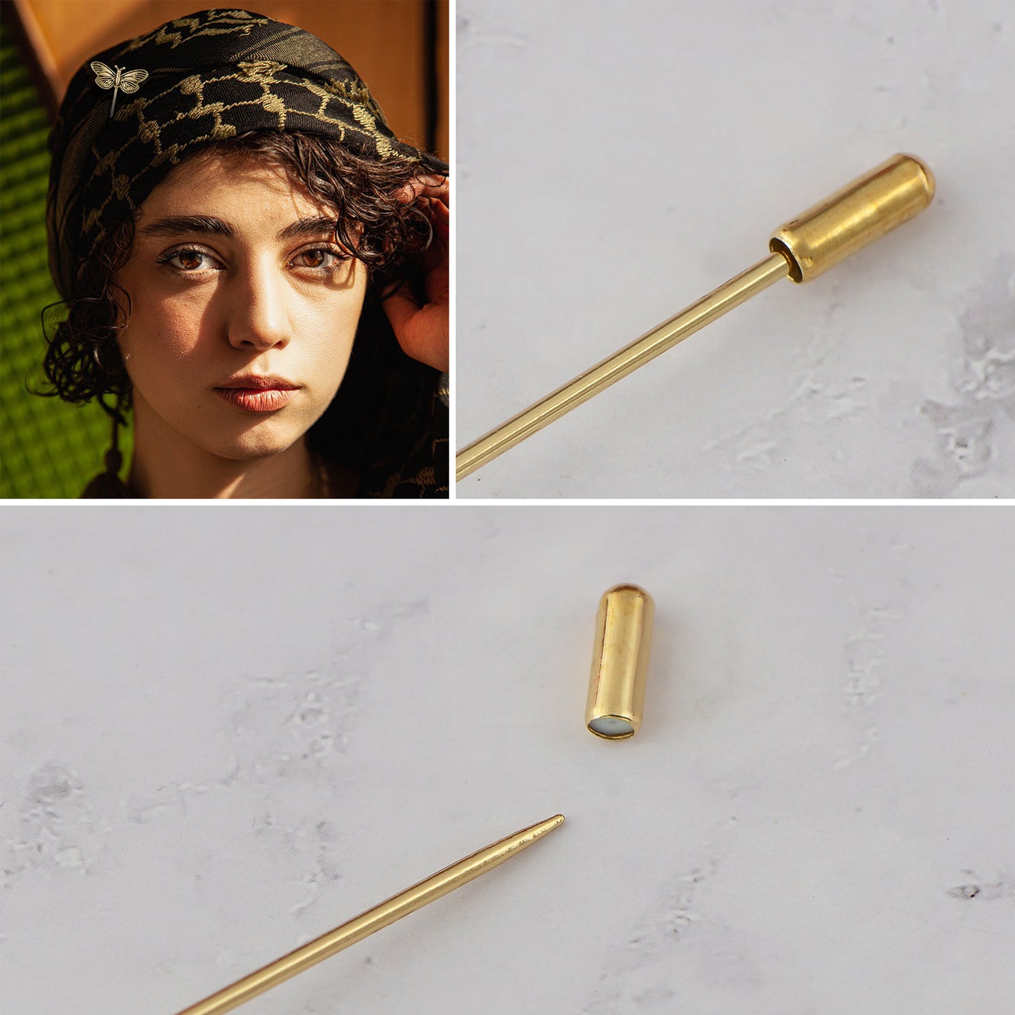 Alilang Vintage 3Pcs Long Stick Hat Pin Set with Butterfly Flower and Insect Designs for Lapel Brooch Hat Outdoor Accessory