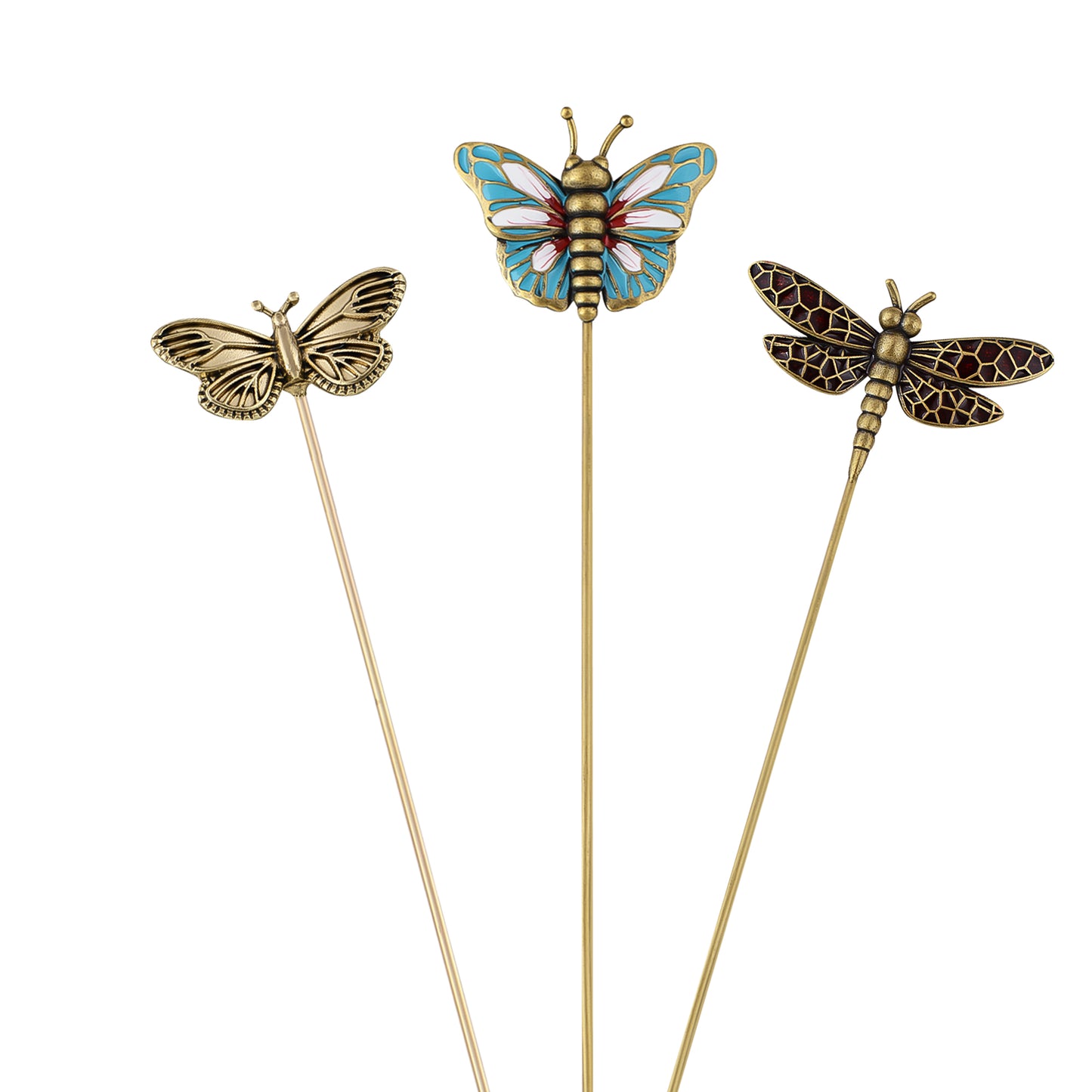 Alilang Vintage 3Pcs Long Stick Hat Pin Set with Butterfly Flower and Insect Designs for Lapel Brooch Hat Outdoor Accessory