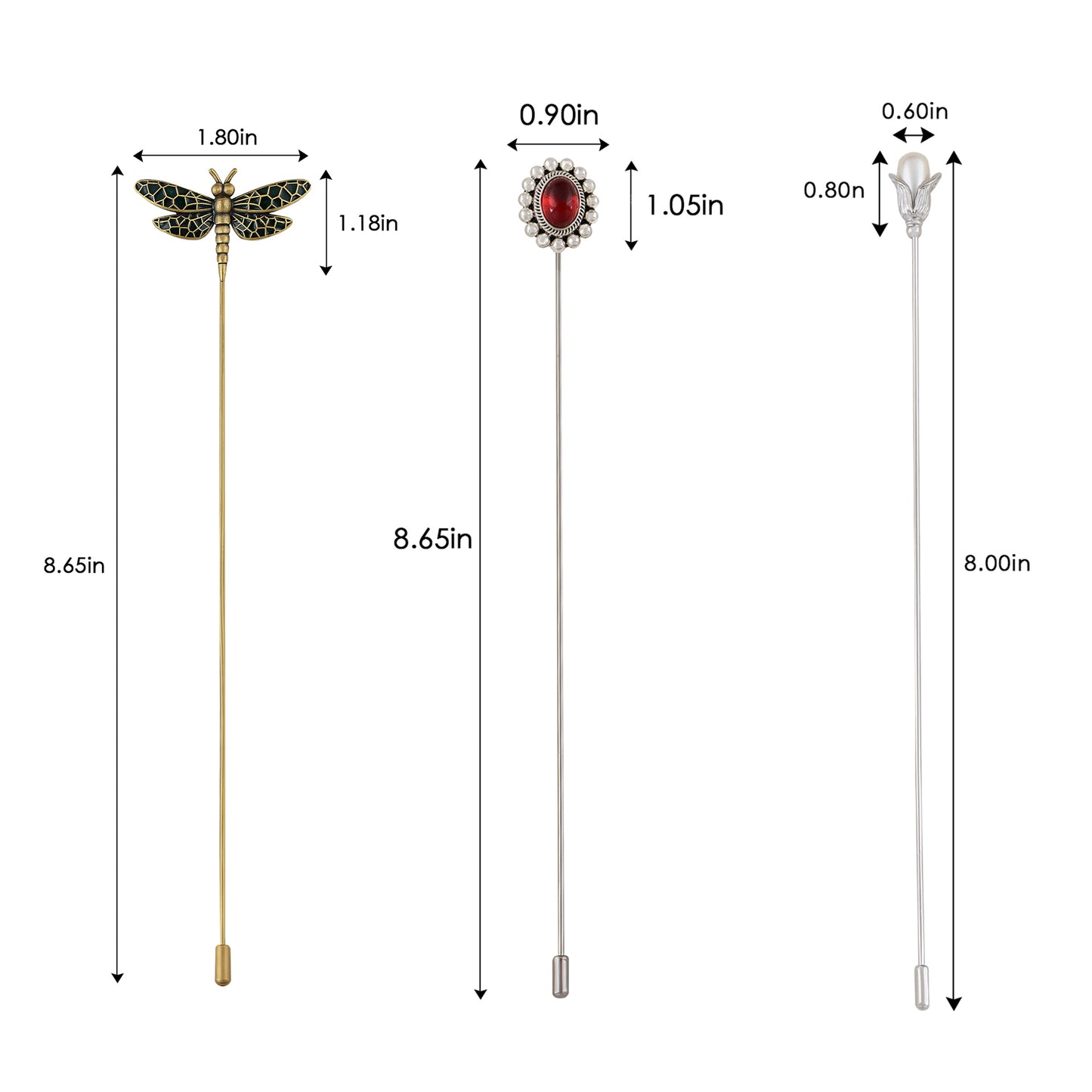 Alilang Vintage 3Pcs Long Stick Hat Pin Set with Butterfly Flower and Insect Designs for Lapel Brooch Hat Outdoor Accessory