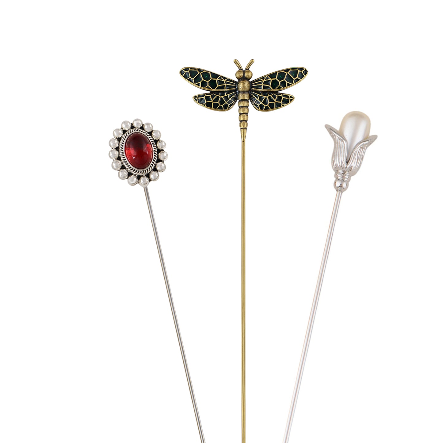 Alilang Vintage 3Pcs Long Stick Hat Pin Set with Butterfly Flower and Insect Designs for Lapel Brooch Hat Outdoor Accessory