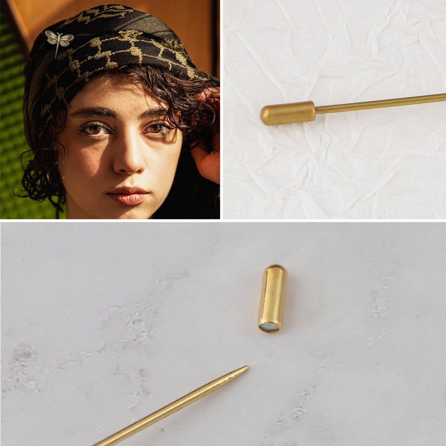 Alilang Vintage 3Pcs Long Stick Hat Pin Set with Butterfly Flower and Insect Designs for Lapel Brooch Hat Outdoor Accessory