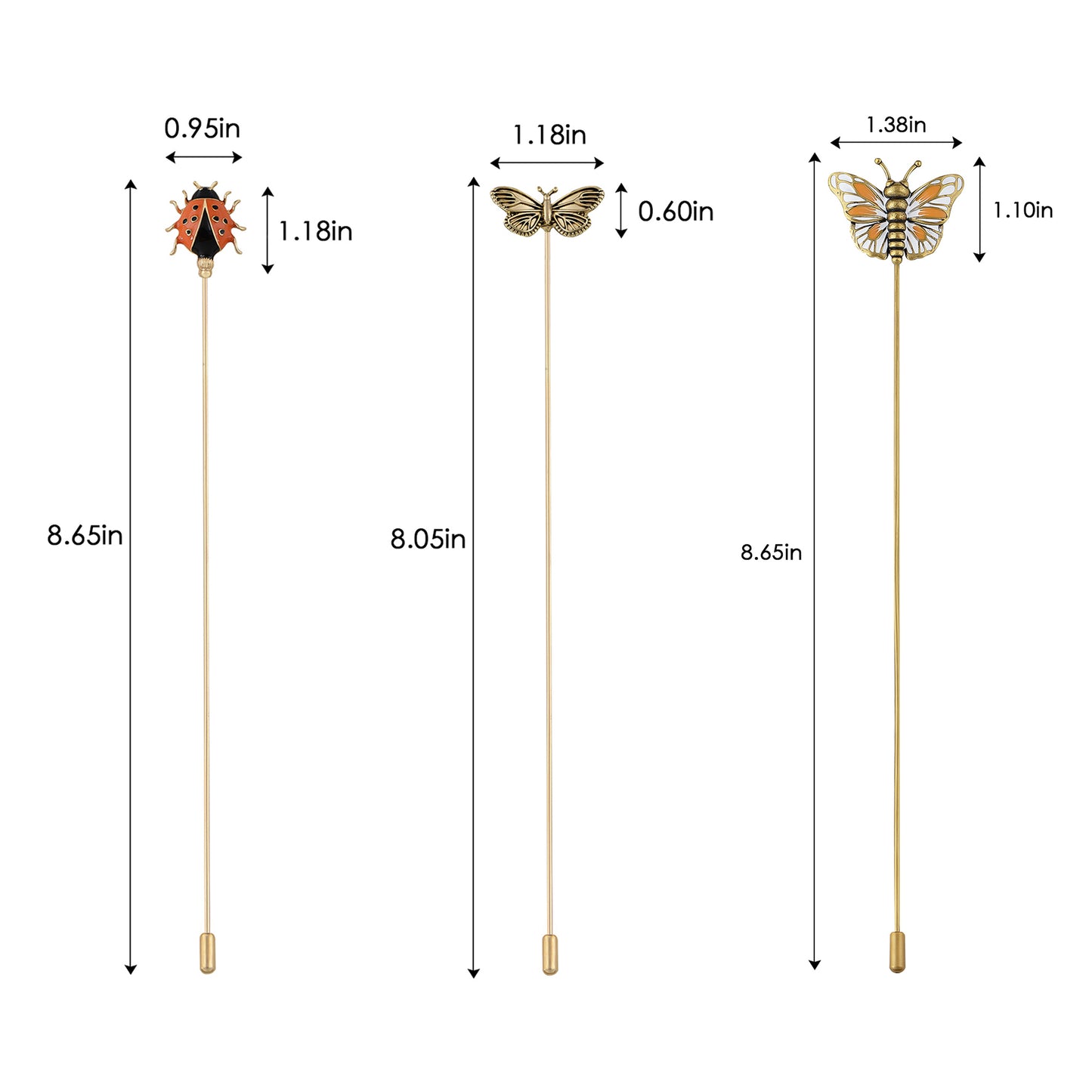 Alilang Vintage 3Pcs Long Stick Hat Pin Set with Butterfly Flower and Insect Designs for Lapel Brooch Hat Outdoor Accessory