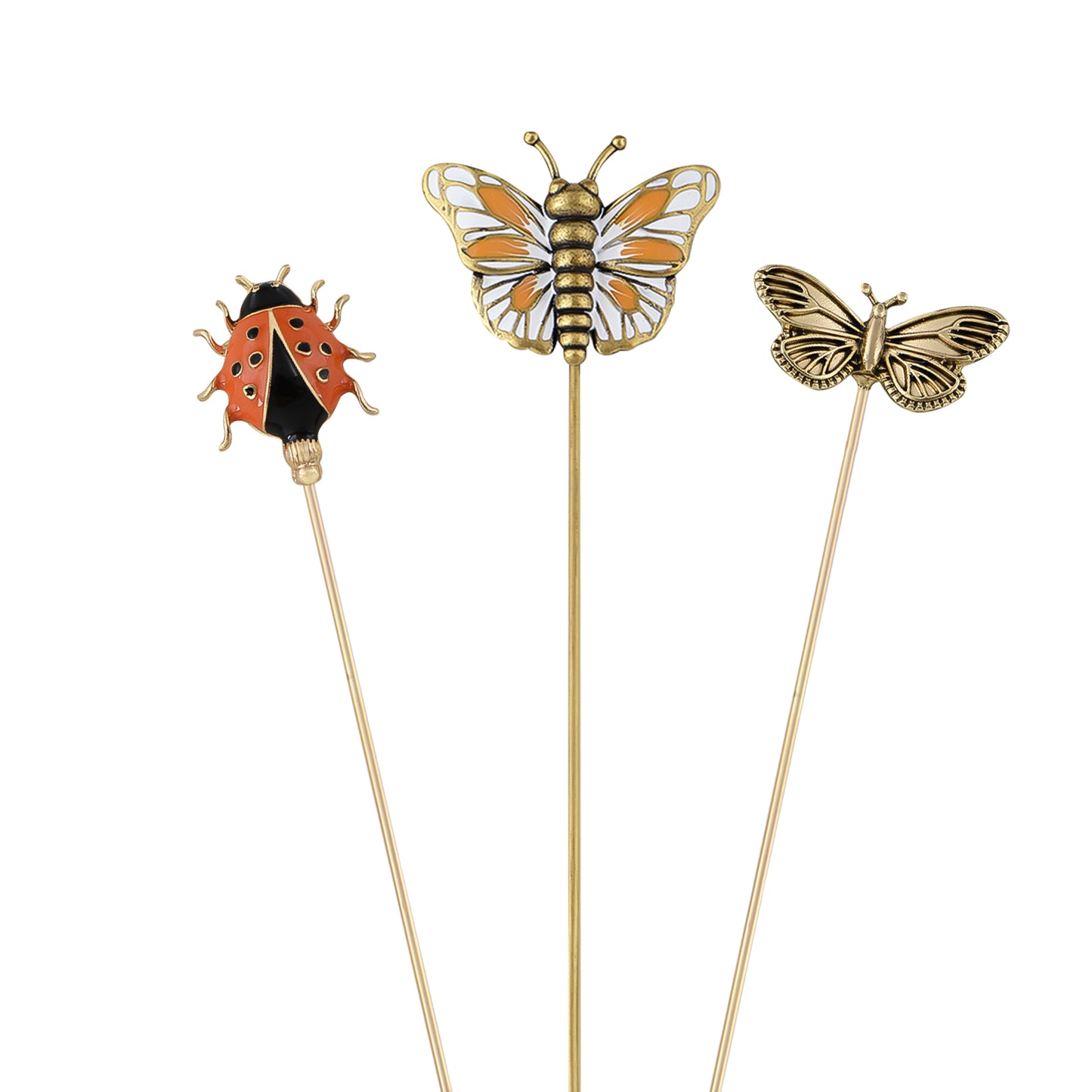 Alilang Vintage 3Pcs Long Stick Hat Pin Set with Butterfly Flower and Insect Designs for Lapel Brooch Hat Outdoor Accessory
