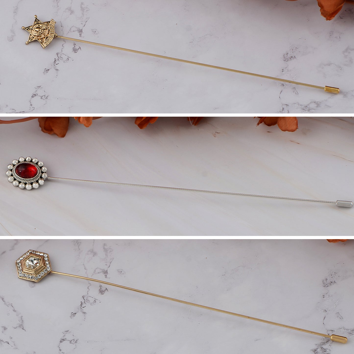 Alilang Vintage 3Pcs Long Stick Hat Pin Set with Butterfly Flower and Insect Designs for Lapel Brooch Hat Outdoor Accessory