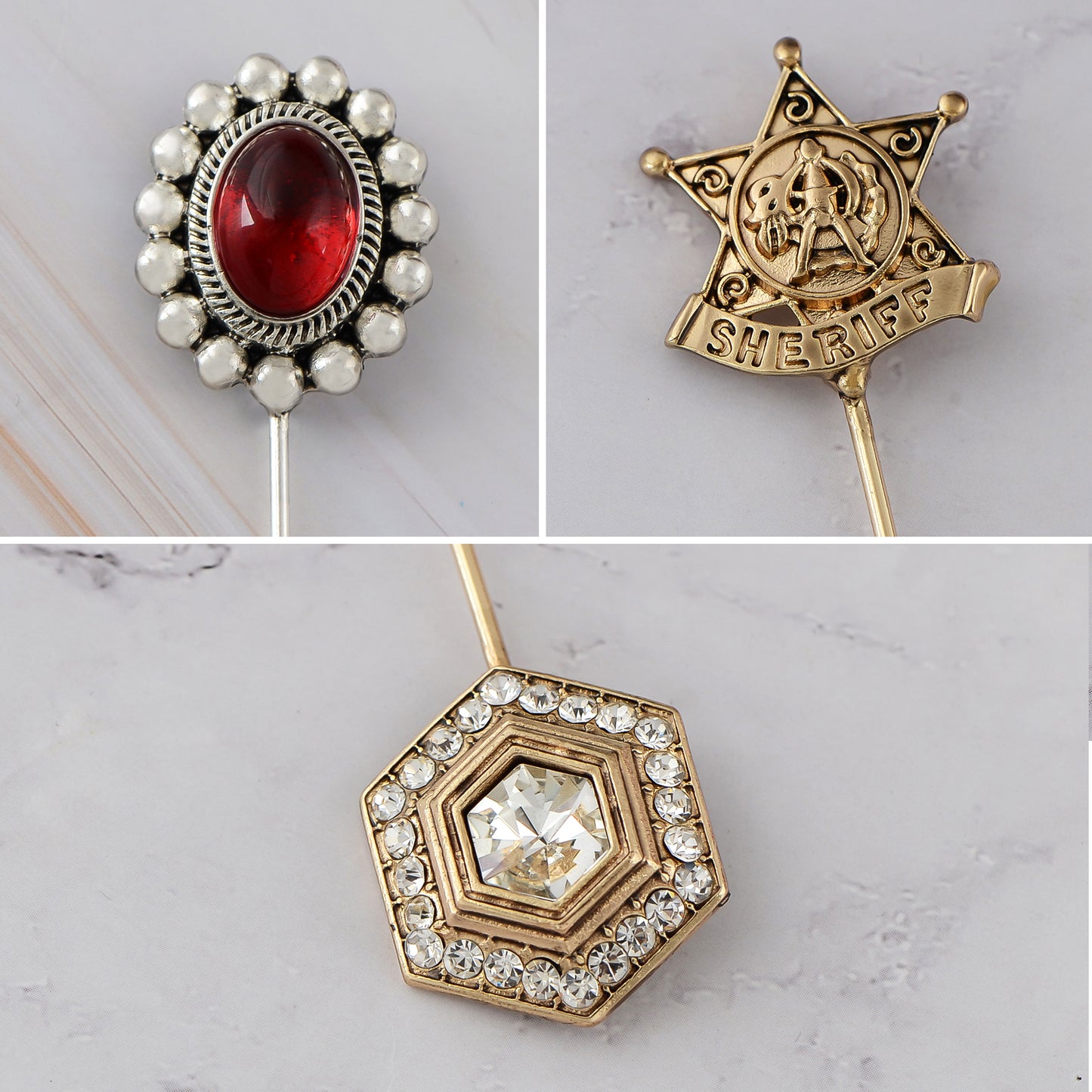 Alilang Vintage 3Pcs Long Stick Hat Pin Set with Butterfly Flower and Insect Designs for Lapel Brooch Hat Outdoor Accessory