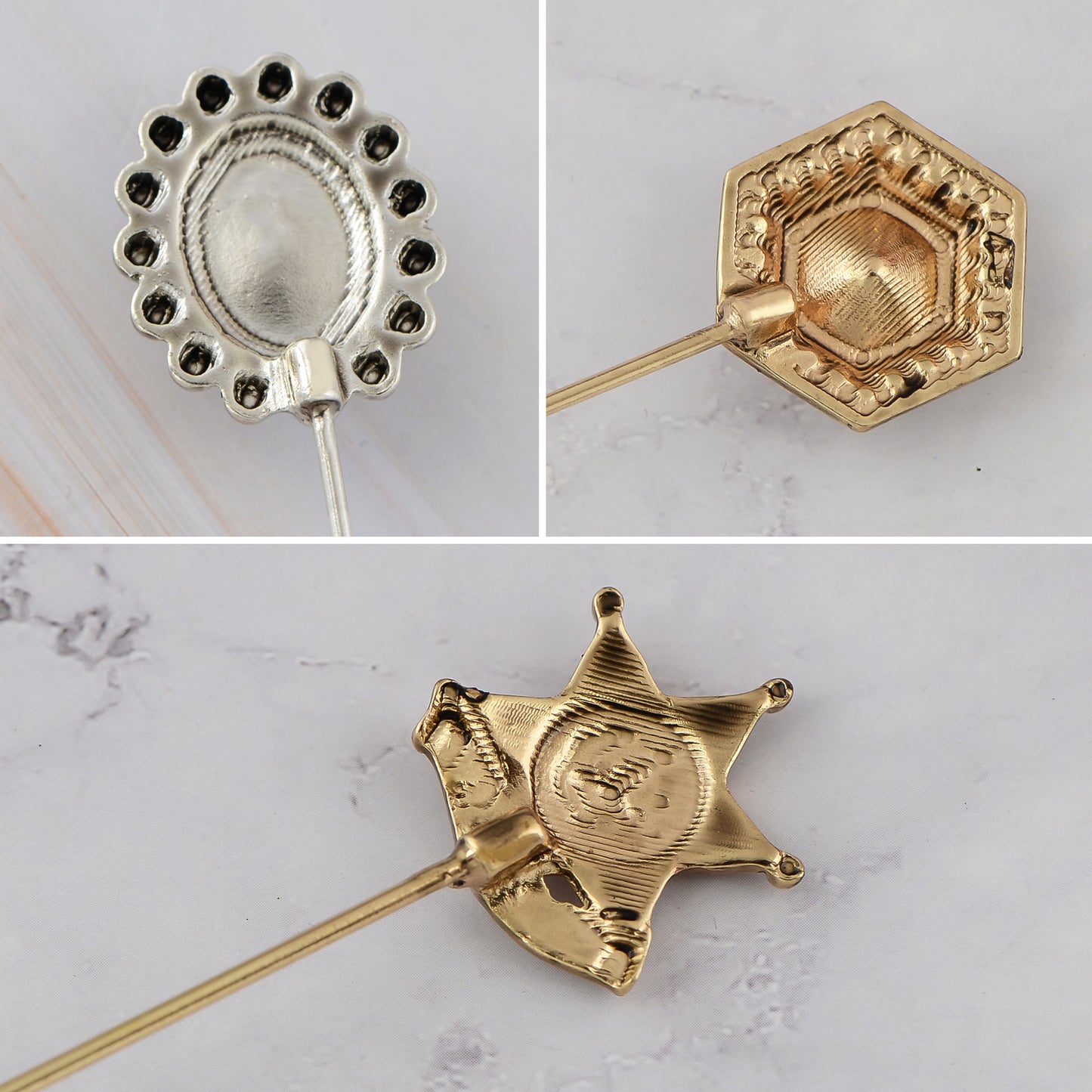 Alilang Vintage 3Pcs Long Stick Hat Pin Set with Butterfly Flower and Insect Designs for Lapel Brooch Hat Outdoor Accessory