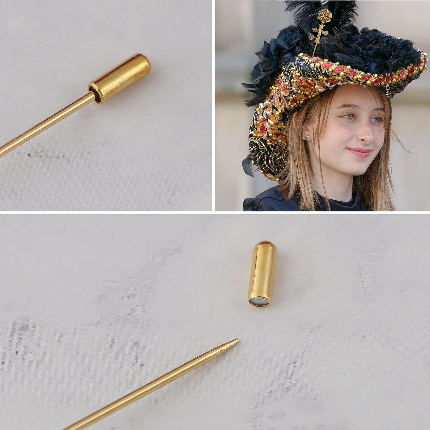 Alilang Vintage 3Pcs Long Stick Hat Pin Set with Butterfly Flower and Insect Designs for Lapel Brooch Hat Outdoor Accessory