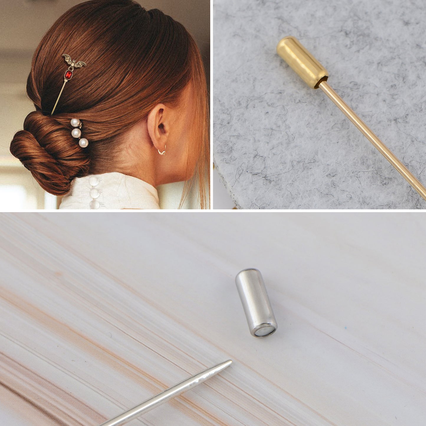 Alilang Vintage 3Pcs Long Stick Hat Pin Set with Butterfly Flower and Insect Designs for Lapel Brooch Hat Outdoor Accessory