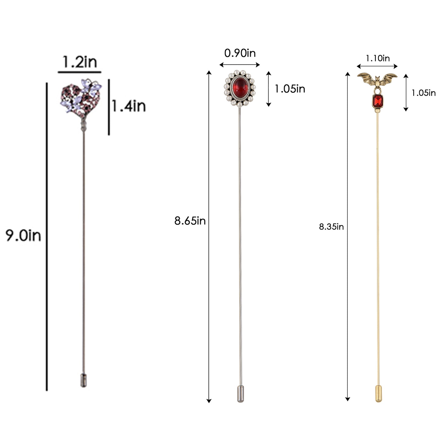 Alilang Vintage 3Pcs Long Stick Hat Pin Set with Butterfly Flower and Insect Designs for Lapel Brooch Hat Outdoor Accessory