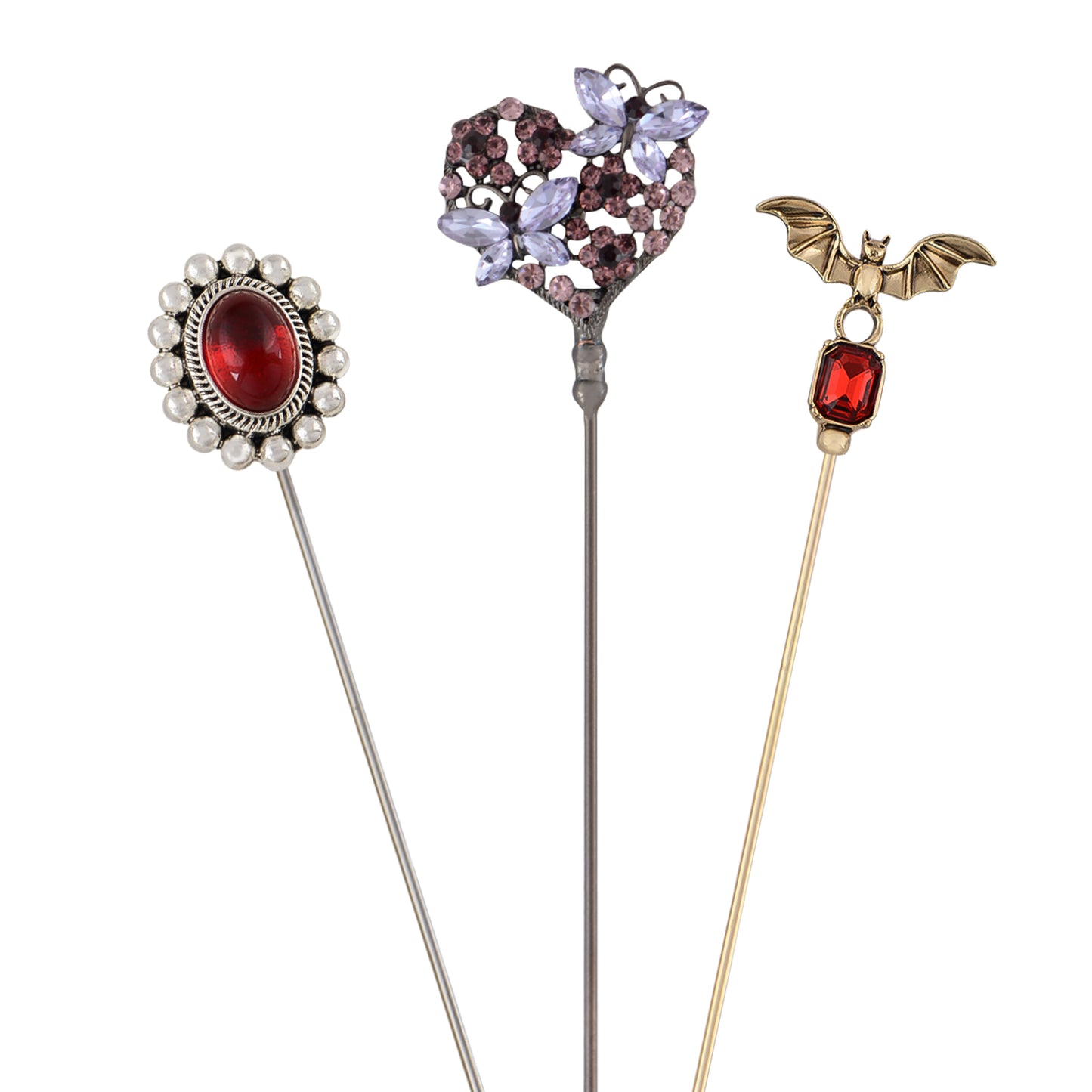 Alilang Vintage 3Pcs Long Stick Hat Pin Set with Butterfly Flower and Insect Designs for Lapel Brooch Hat Outdoor Accessory
