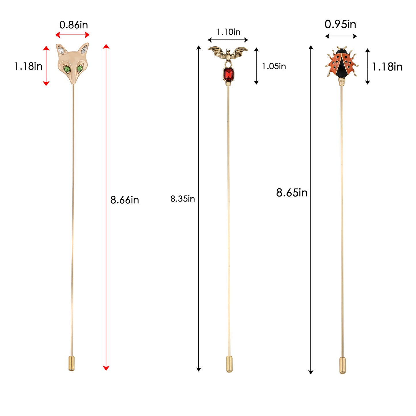 Alilang Vintage 3Pcs Long Stick Hat Pin Set with Butterfly Flower and Insect Designs for Lapel Brooch Hat Outdoor Accessory