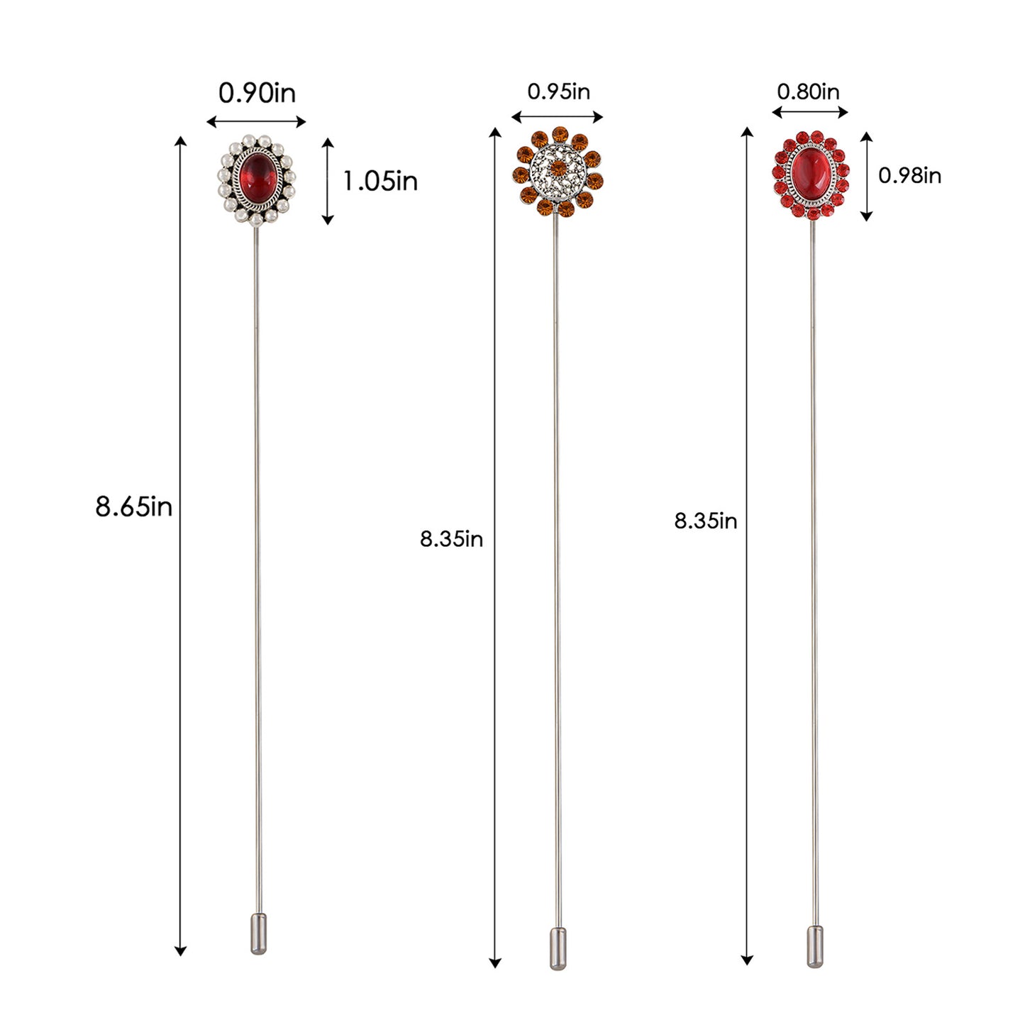 Alilang 3Pcs Vintage Long Handle Hat Pins Jewelry Different Shapes Funny Pins are Suitable for Hats Scarves Clothing
