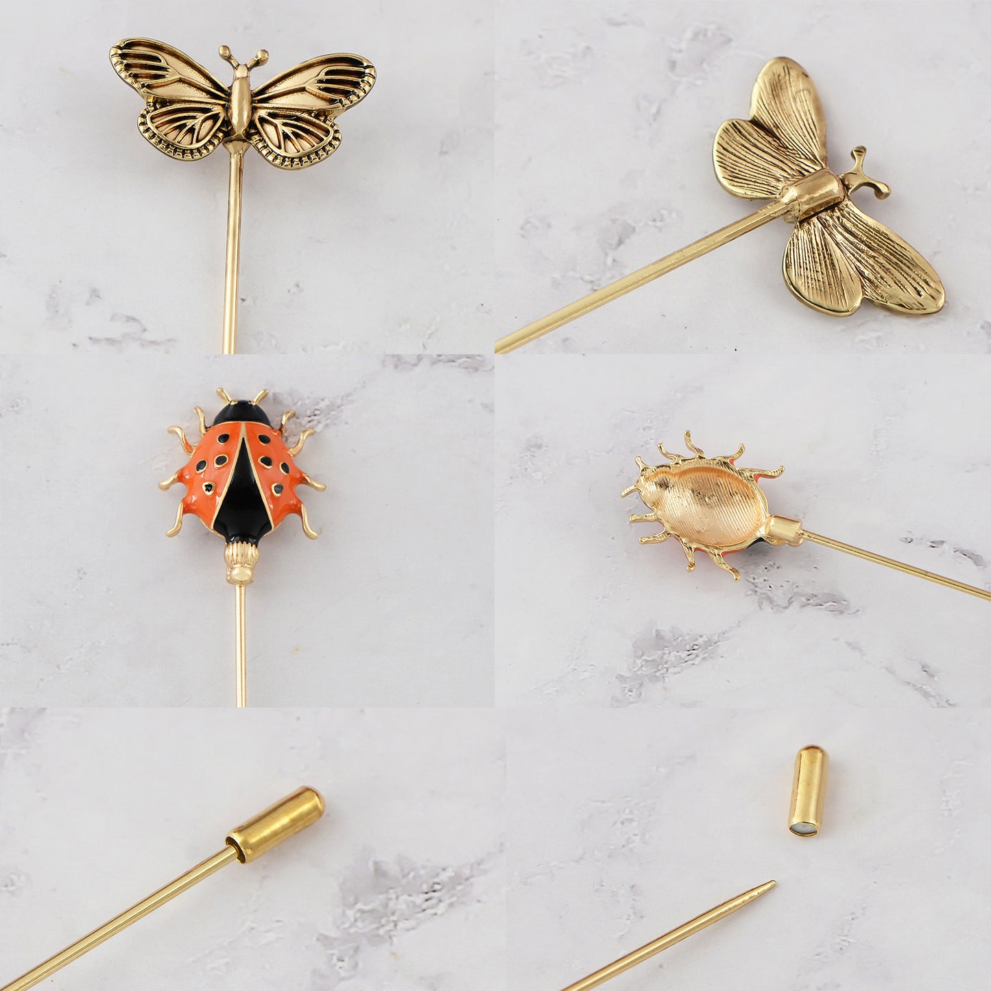 Alilang 3Pcs Vintage Long Handle Hat Pins Jewelry Different Shapes Funny Pins are Suitable for Hats Scarves Clothing