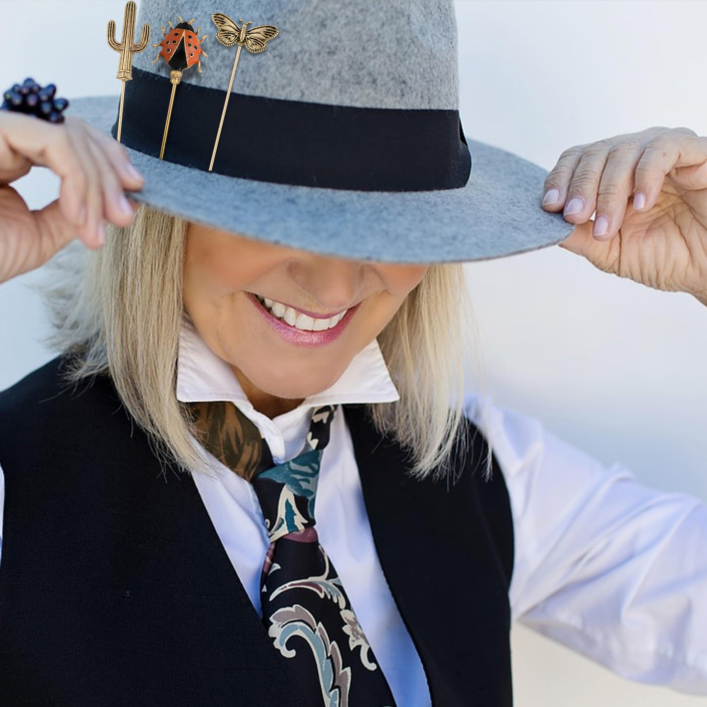 Alilang 3Pcs Vintage Long Handle Hat Pins Jewelry Different Shapes Funny Pins are Suitable for Hats Scarves Clothing