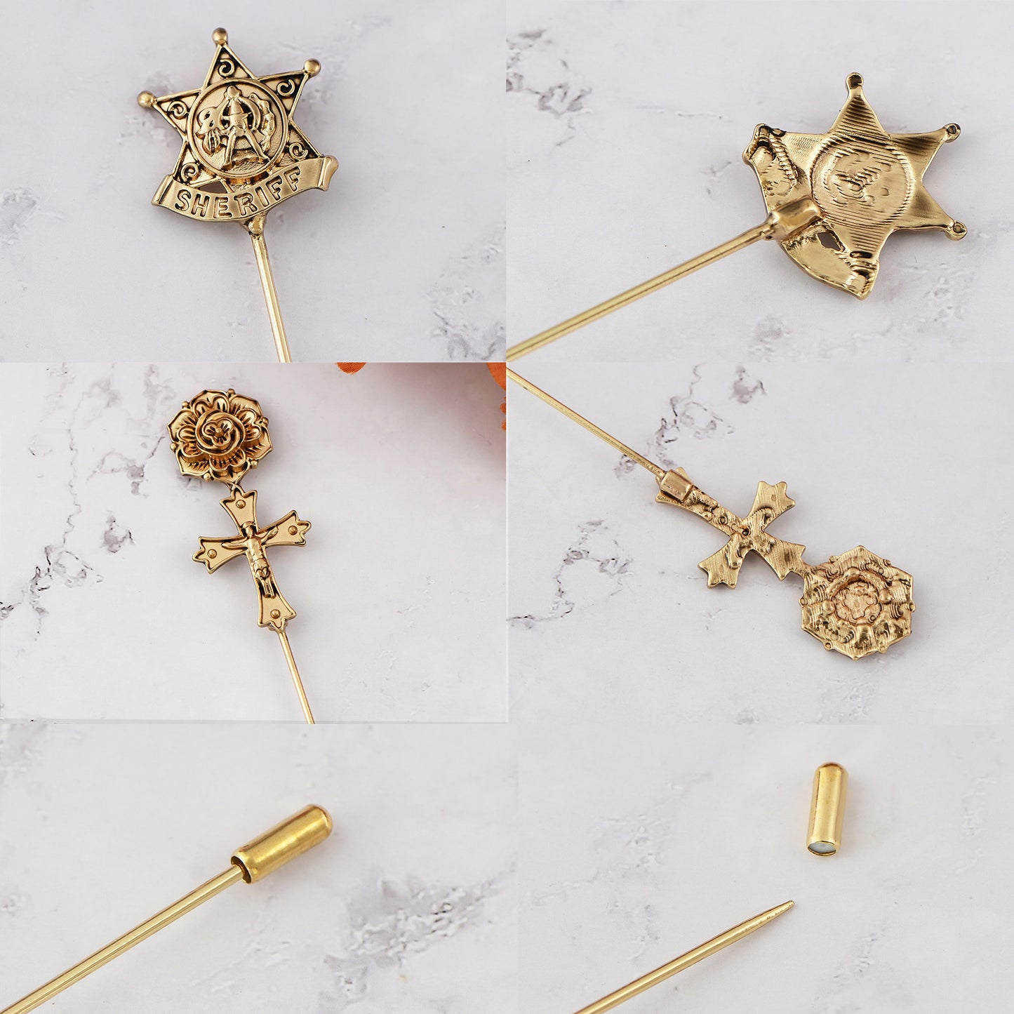 Alilang 3Pcs Vintage Long Handle Hat Pins Jewelry Different Shapes Funny Pins are Suitable for Hats Scarves Clothing