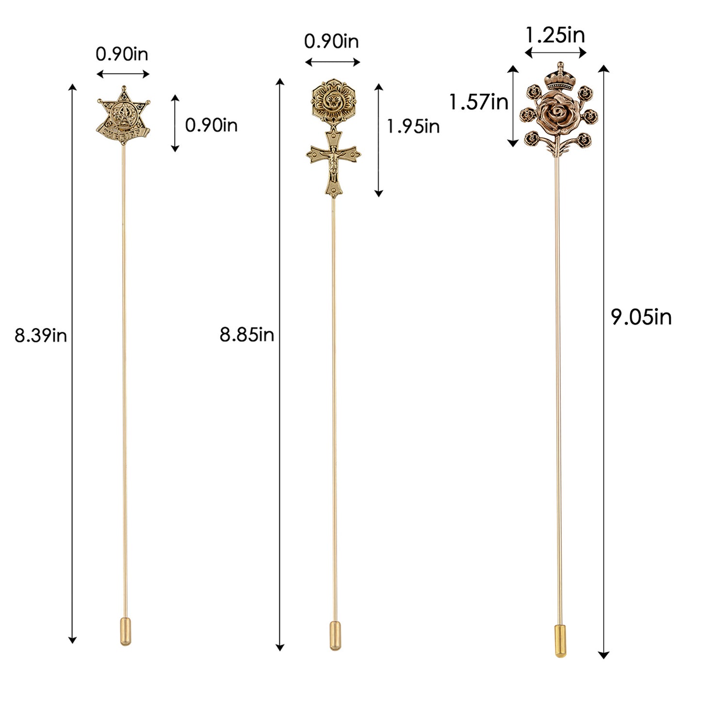 Alilang 3Pcs Vintage Long Handle Hat Pins Jewelry Different Shapes Funny Pins are Suitable for Hats Scarves Clothing