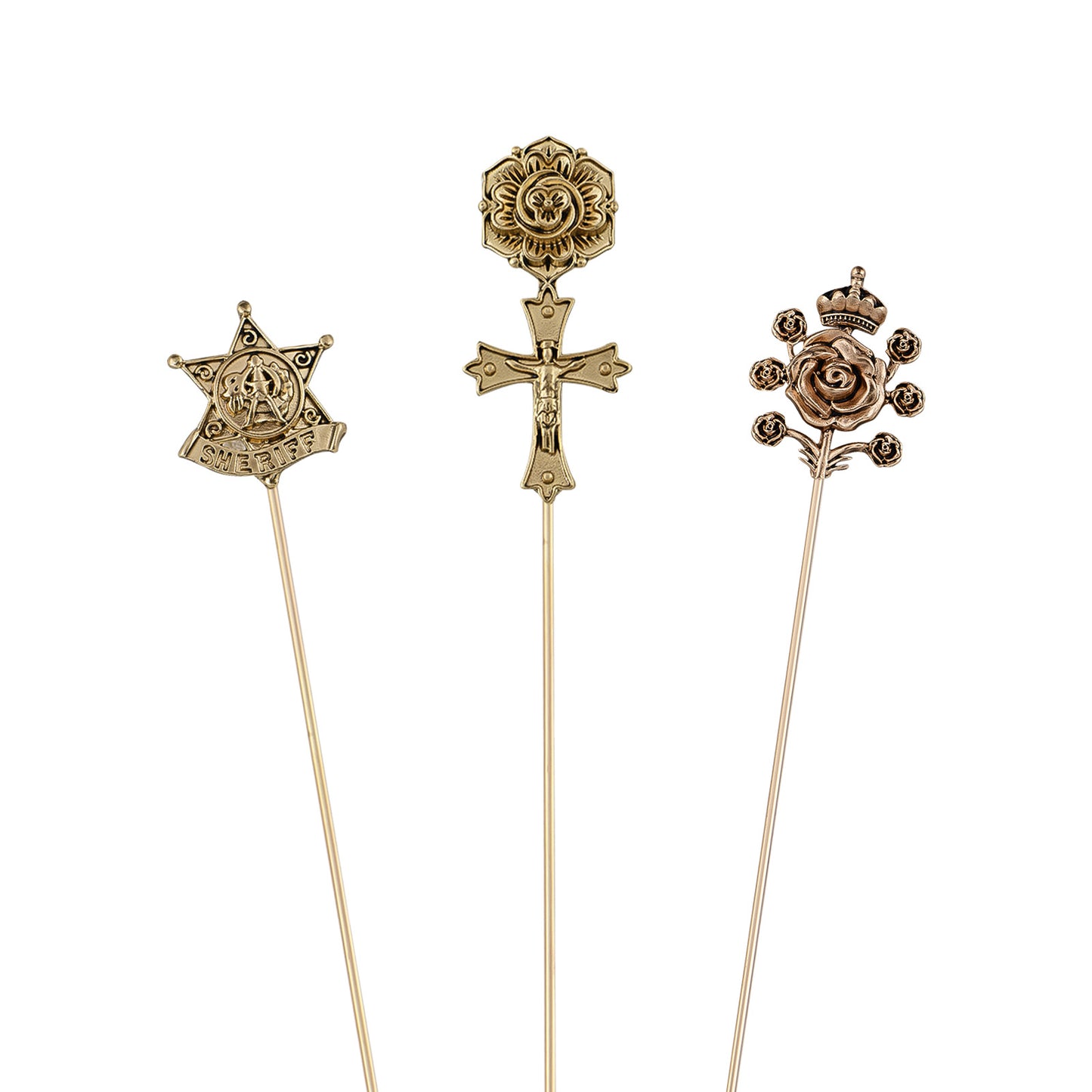 Alilang 3Pcs Vintage Long Handle Hat Pins Jewelry Different Shapes Funny Pins are Suitable for Hats Scarves Clothing