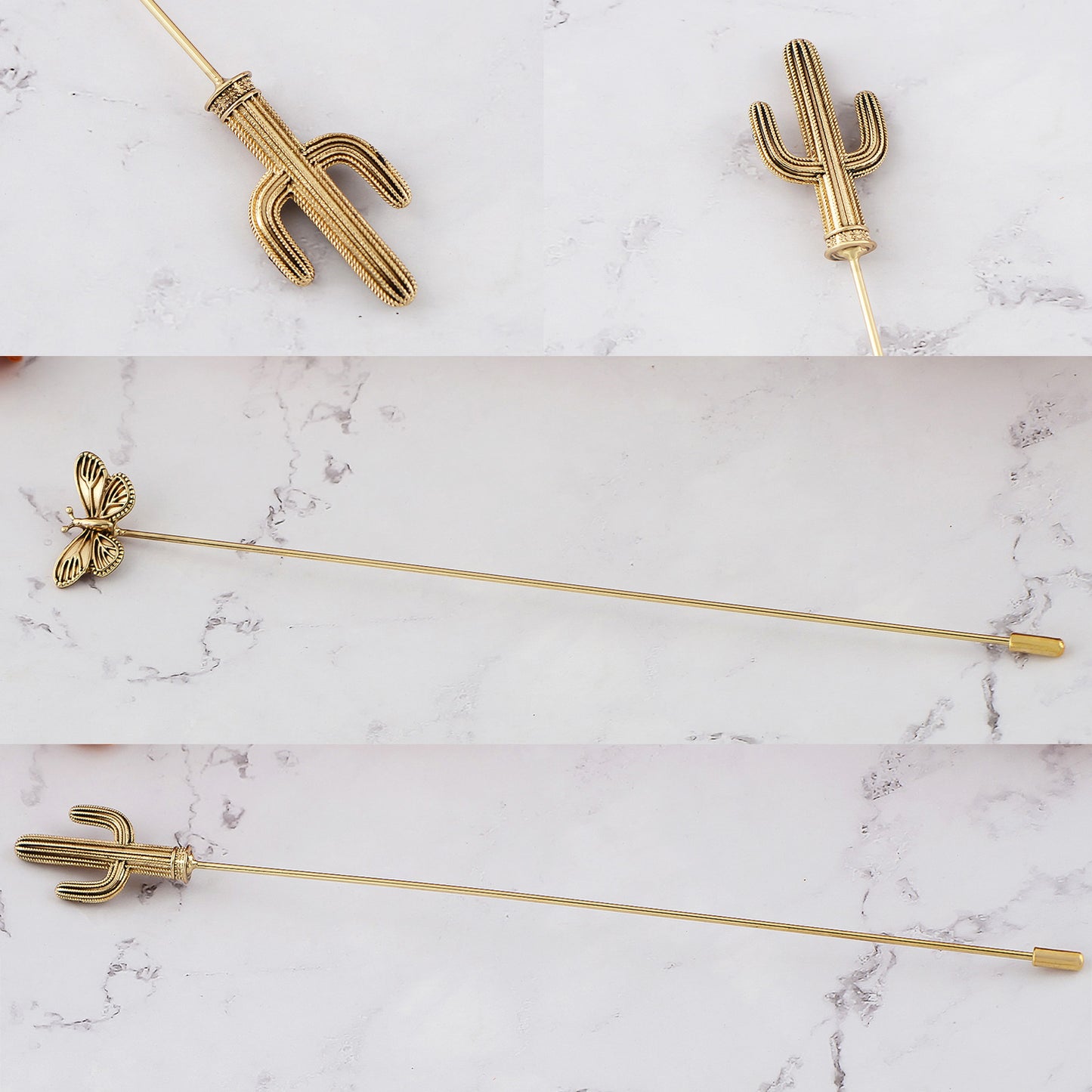 Alilang 3Pcs Vintage Long Handle Hat Pins Jewelry Different Shapes Funny Pins are Suitable for Hats Scarves Clothing
