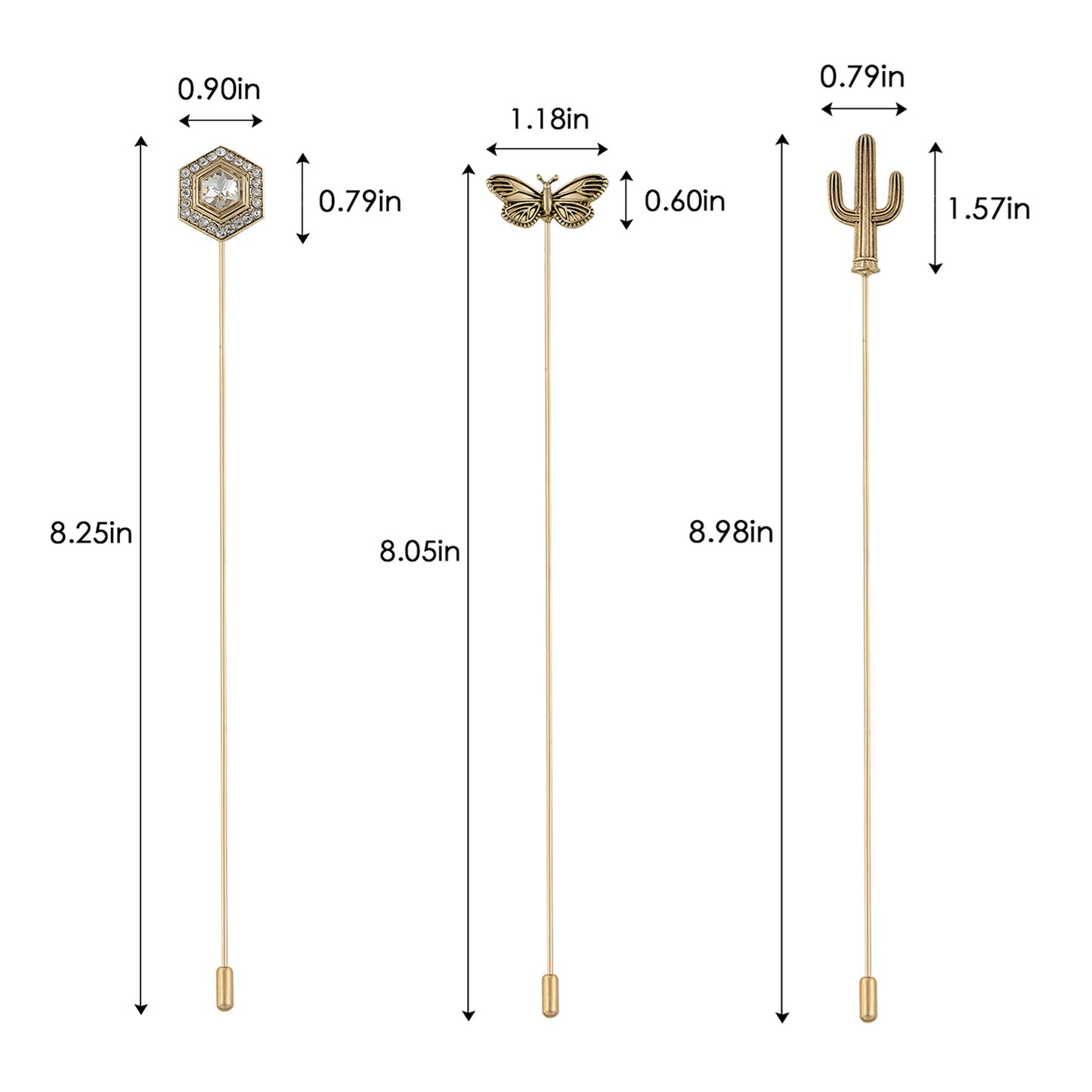 Alilang 3Pcs Vintage Long Handle Hat Pins Jewelry Different Shapes Funny Pins are Suitable for Hats Scarves Clothing