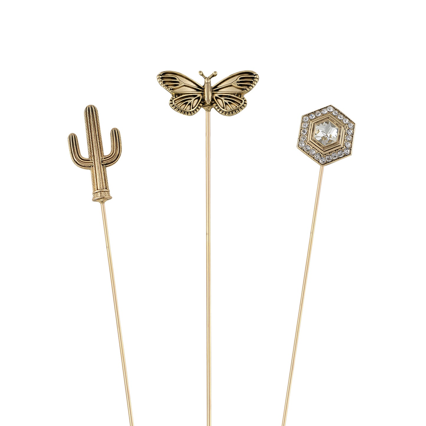 Alilang 3Pcs Vintage Long Handle Hat Pins Jewelry Different Shapes Funny Pins are Suitable for Hats Scarves Clothing
