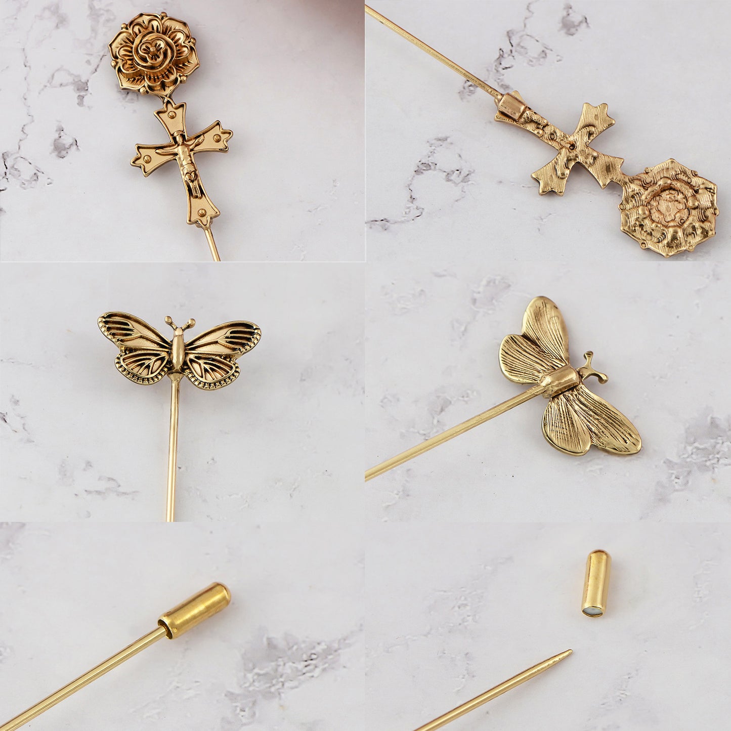 Alilang 3Pcs Vintage Long Handle Hat Pins Jewelry Different Shapes Funny Pins are Suitable for Hats Scarves Clothing