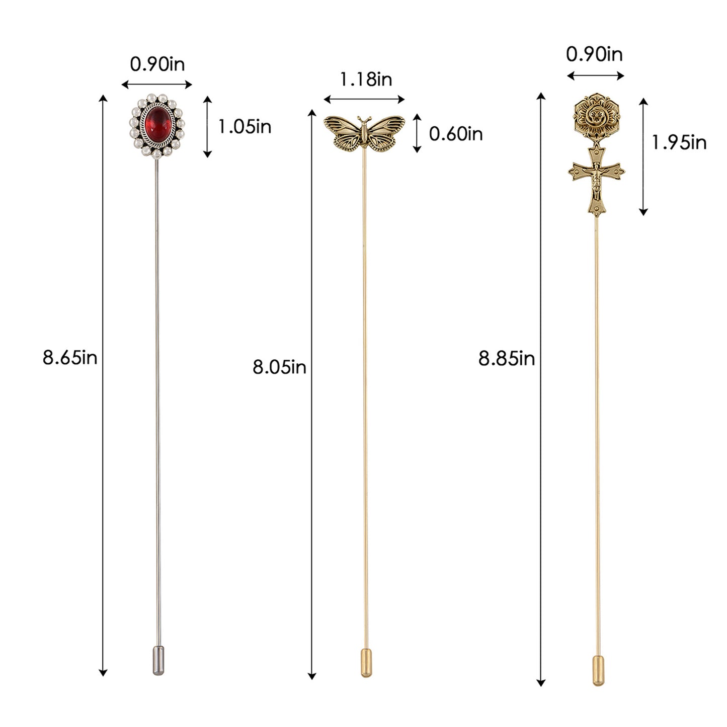 Alilang 3Pcs Vintage Long Handle Hat Pins Jewelry Different Shapes Funny Pins are Suitable for Hats Scarves Clothing