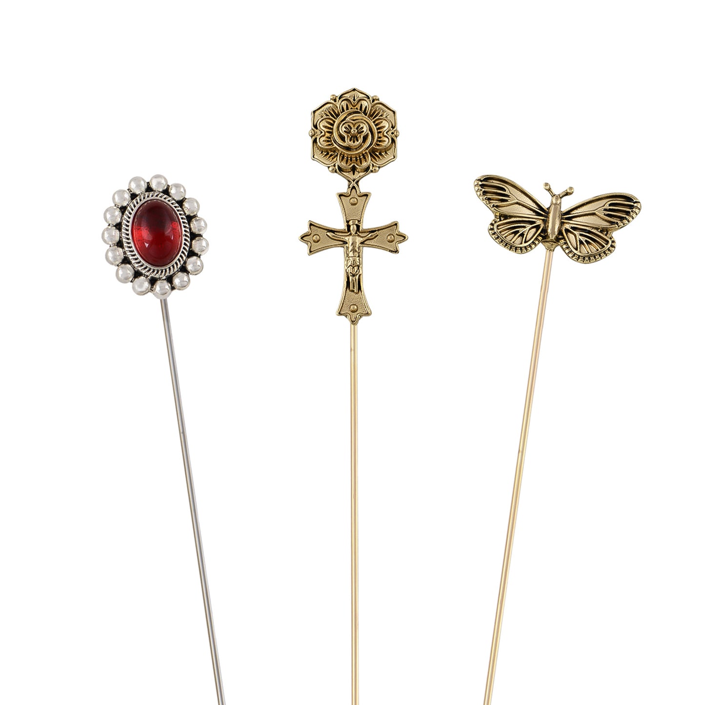Alilang 3Pcs Vintage Long Handle Hat Pins Jewelry Different Shapes Funny Pins are Suitable for Hats Scarves Clothing